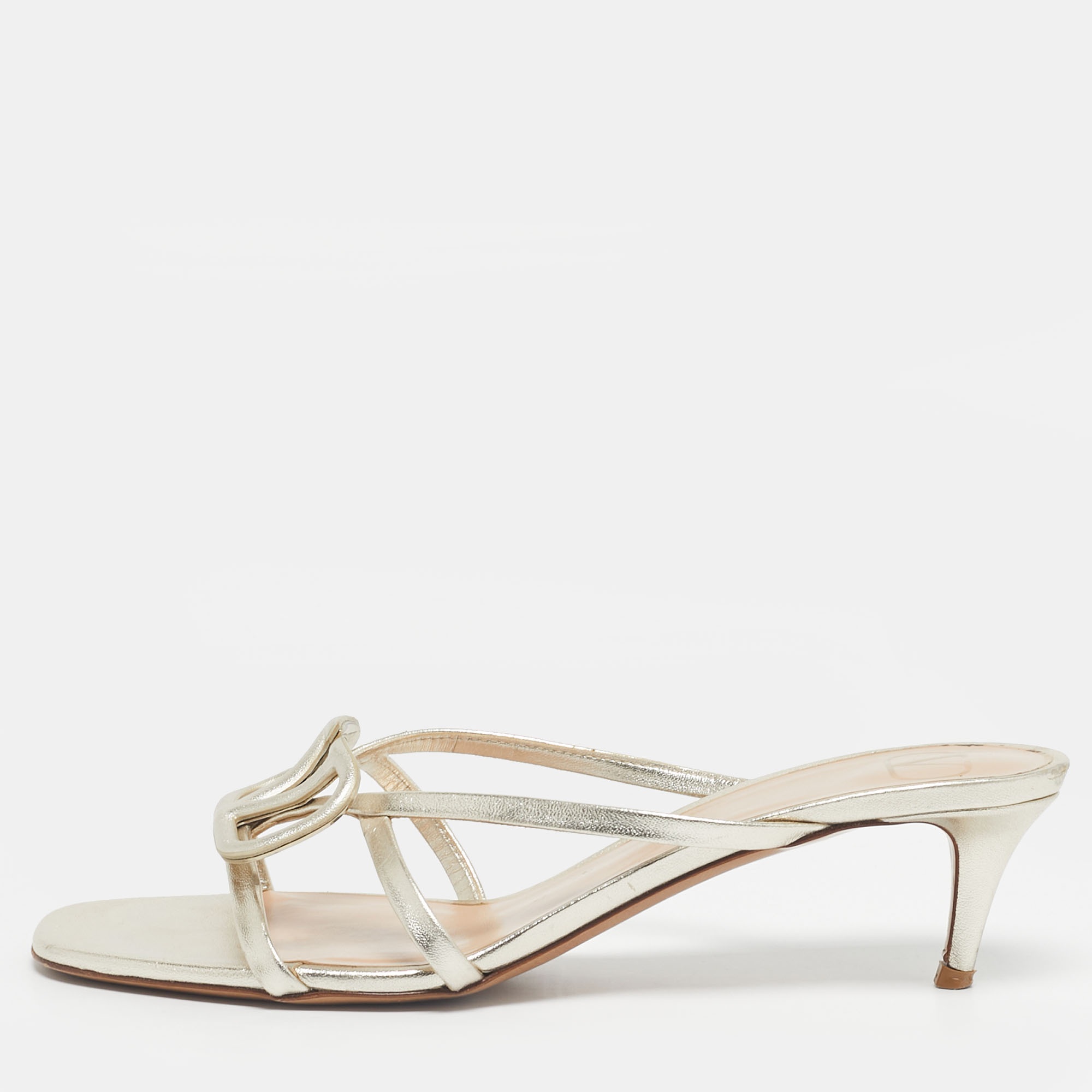 

Valentino Metallic Leather VLogo Signature Slide Sandals Size