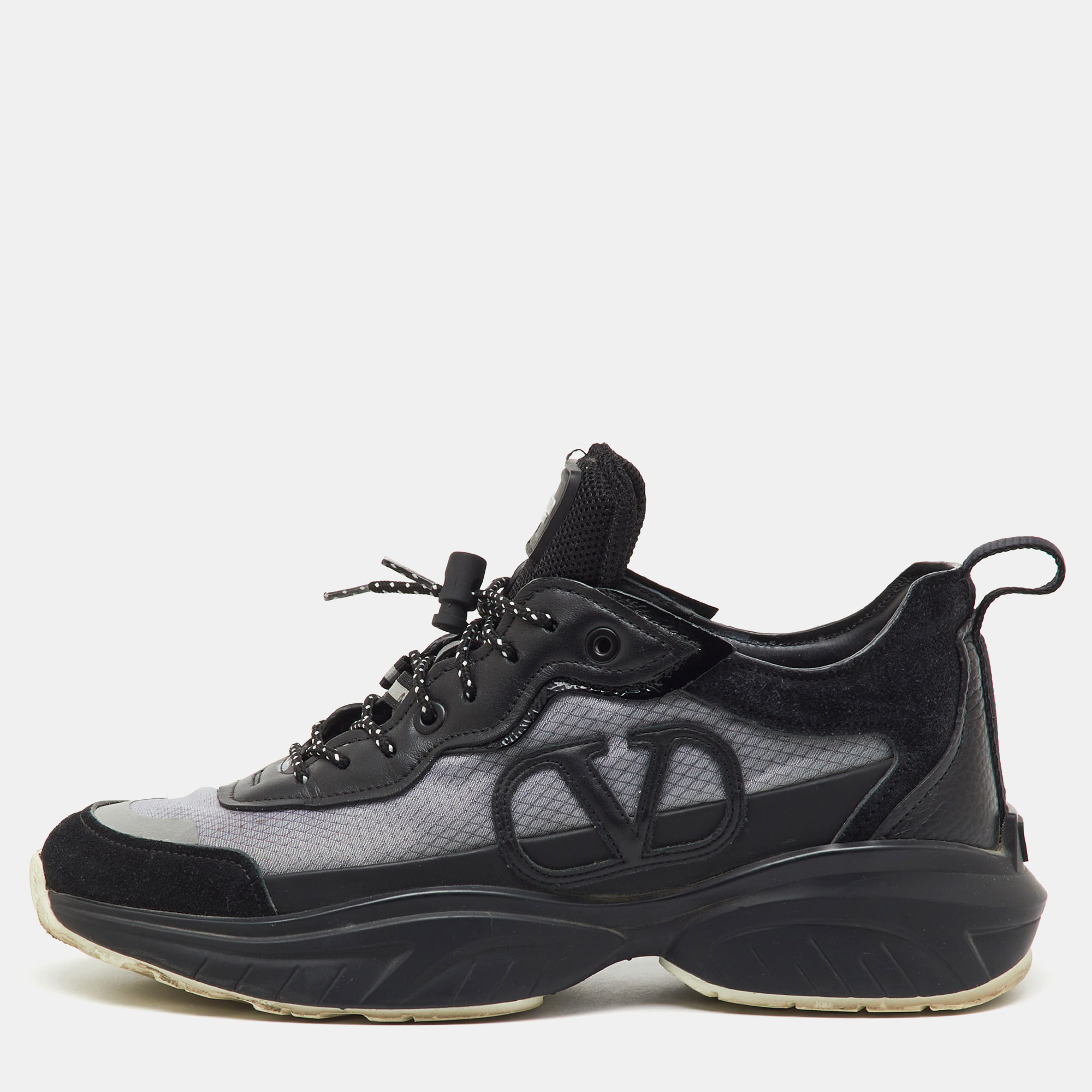 Valentino Black/Grey Mesh and Suede Escape VLogo Sneakers Size 38