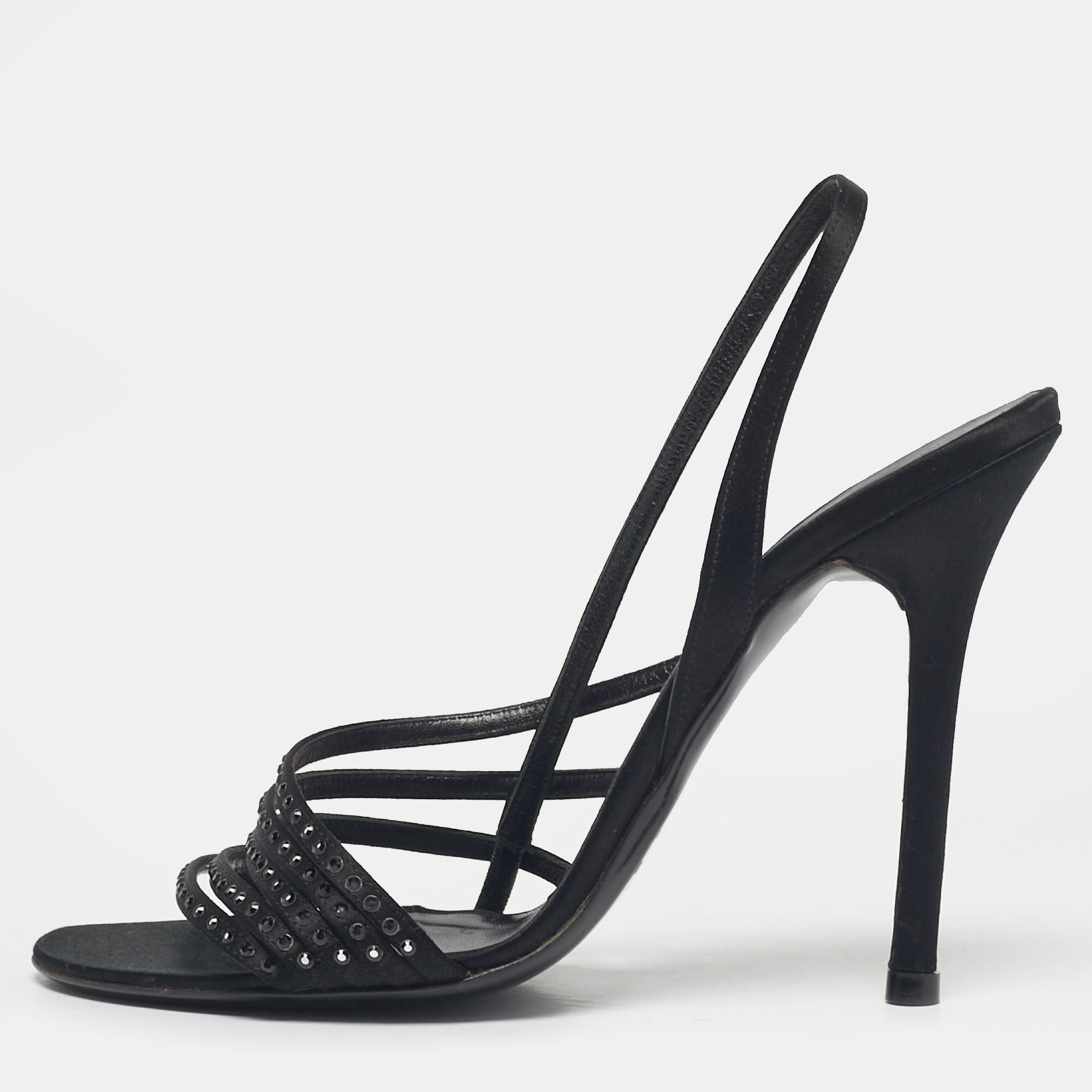 

Valentino Black Satin Crystal Embellish Slingback Sandals Size