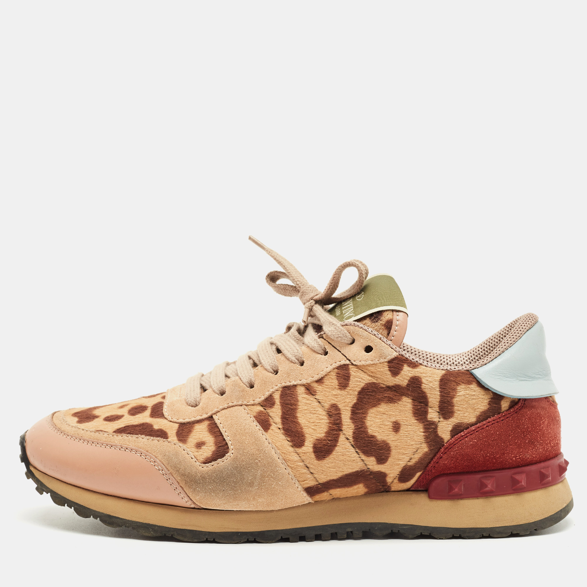 

Valentino Multicolor Leopard Print Calfhair and Suede Rockrunner Sneakers Size