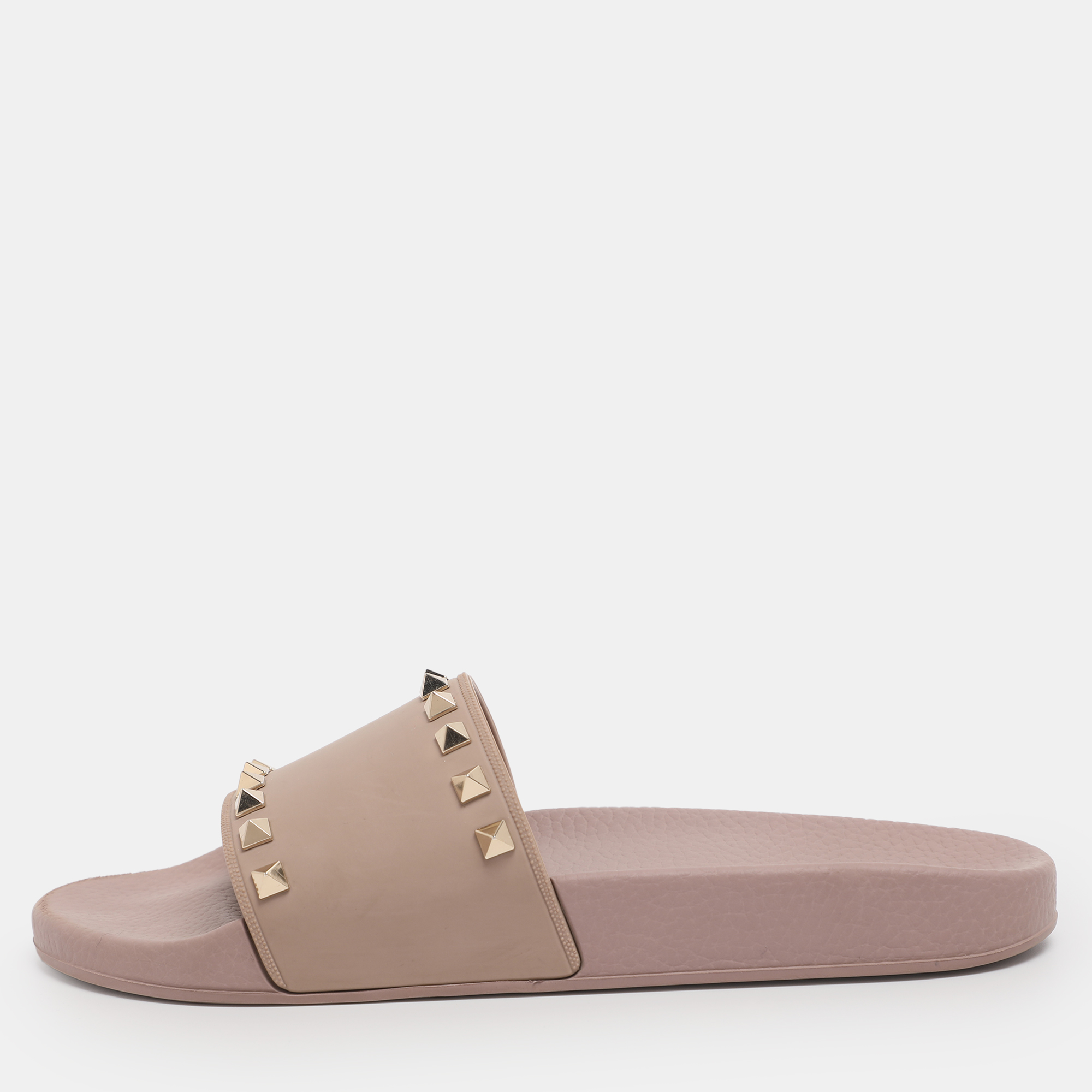 

Valentino Beige Rubber Rockstud Slide Flats Size