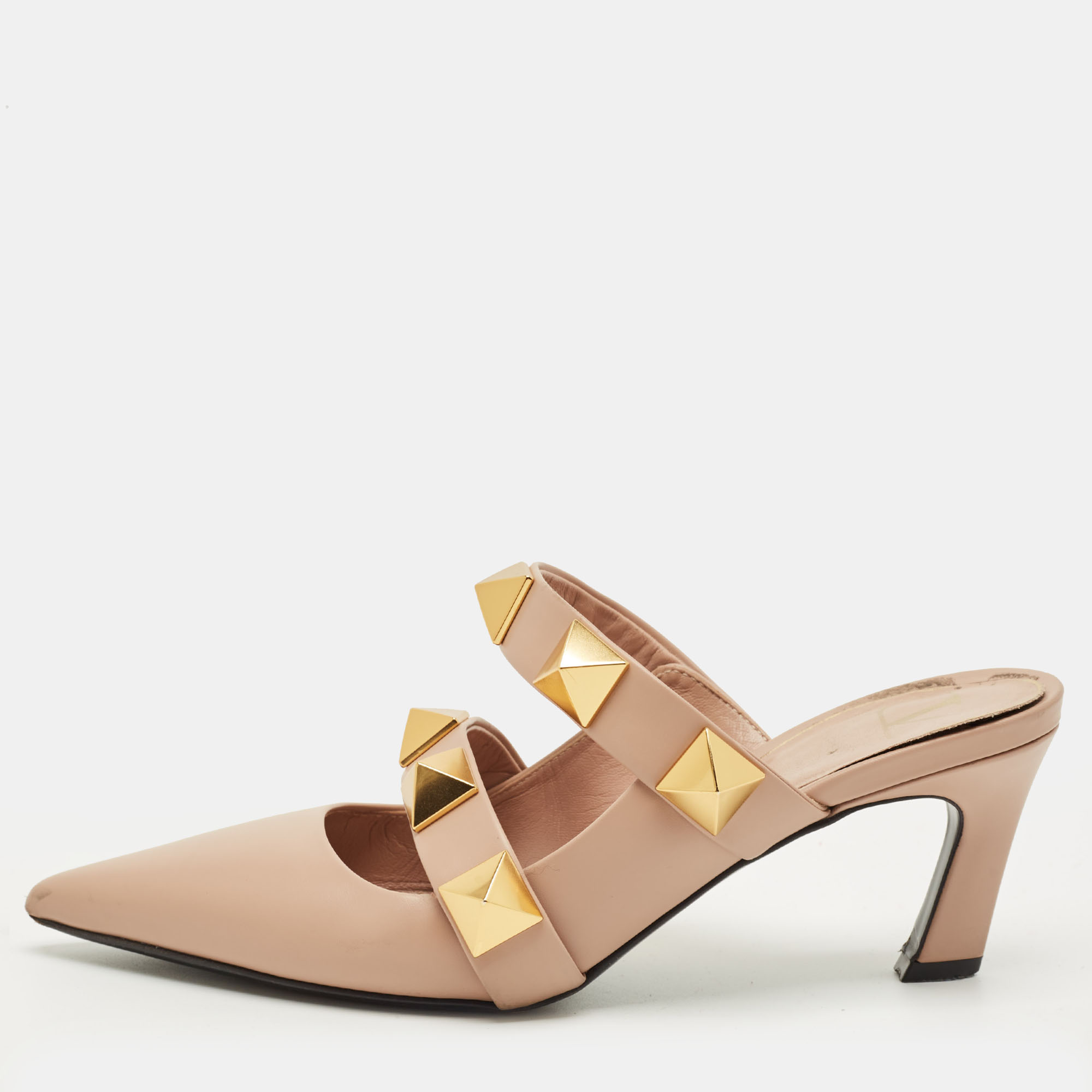 

Valentino Dusty Pink Leather Roman Stud Pointed Toe Mules Size