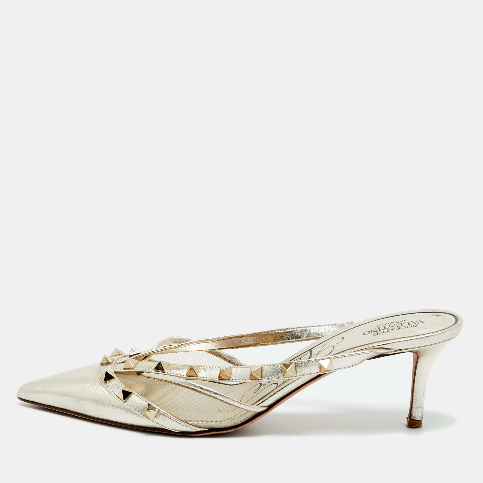 

Valentino Silver Leather and Mesh Rockstud Pumps Size