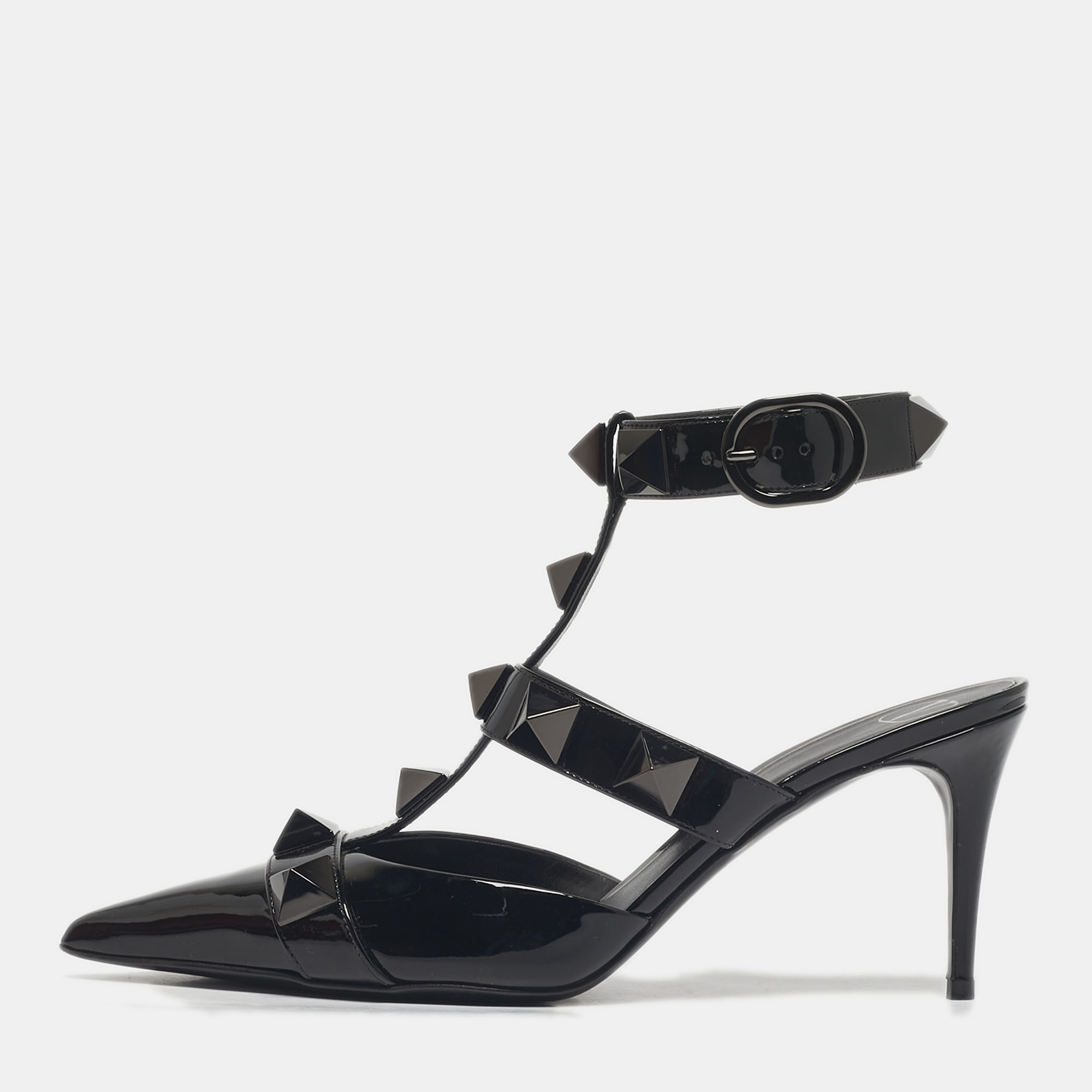 Pre-owned Valentino Garavani Black Patent Leather Roman Stud Pumps Size 40.5