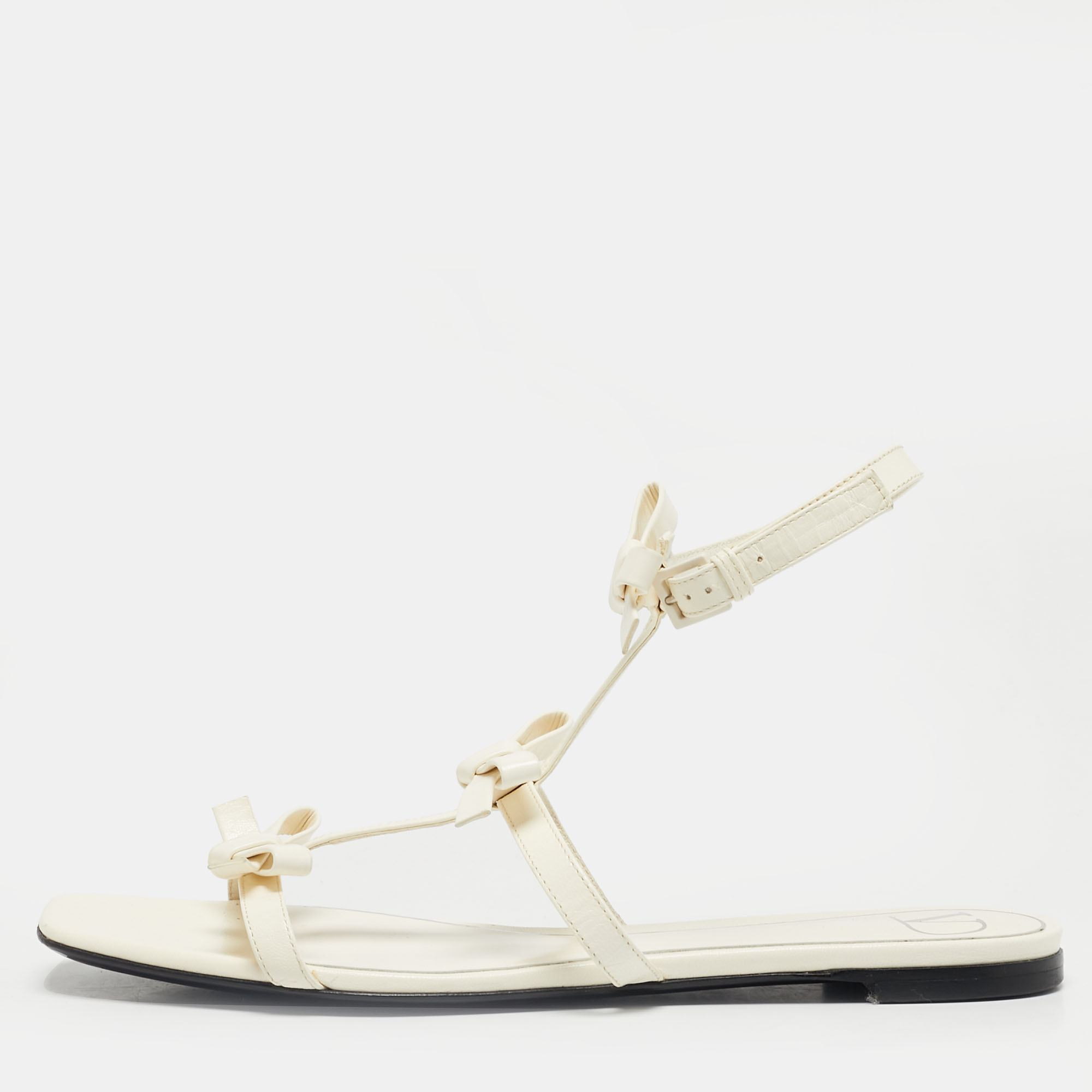 

Valentino Cream Leather Ankle Strap Flats Size