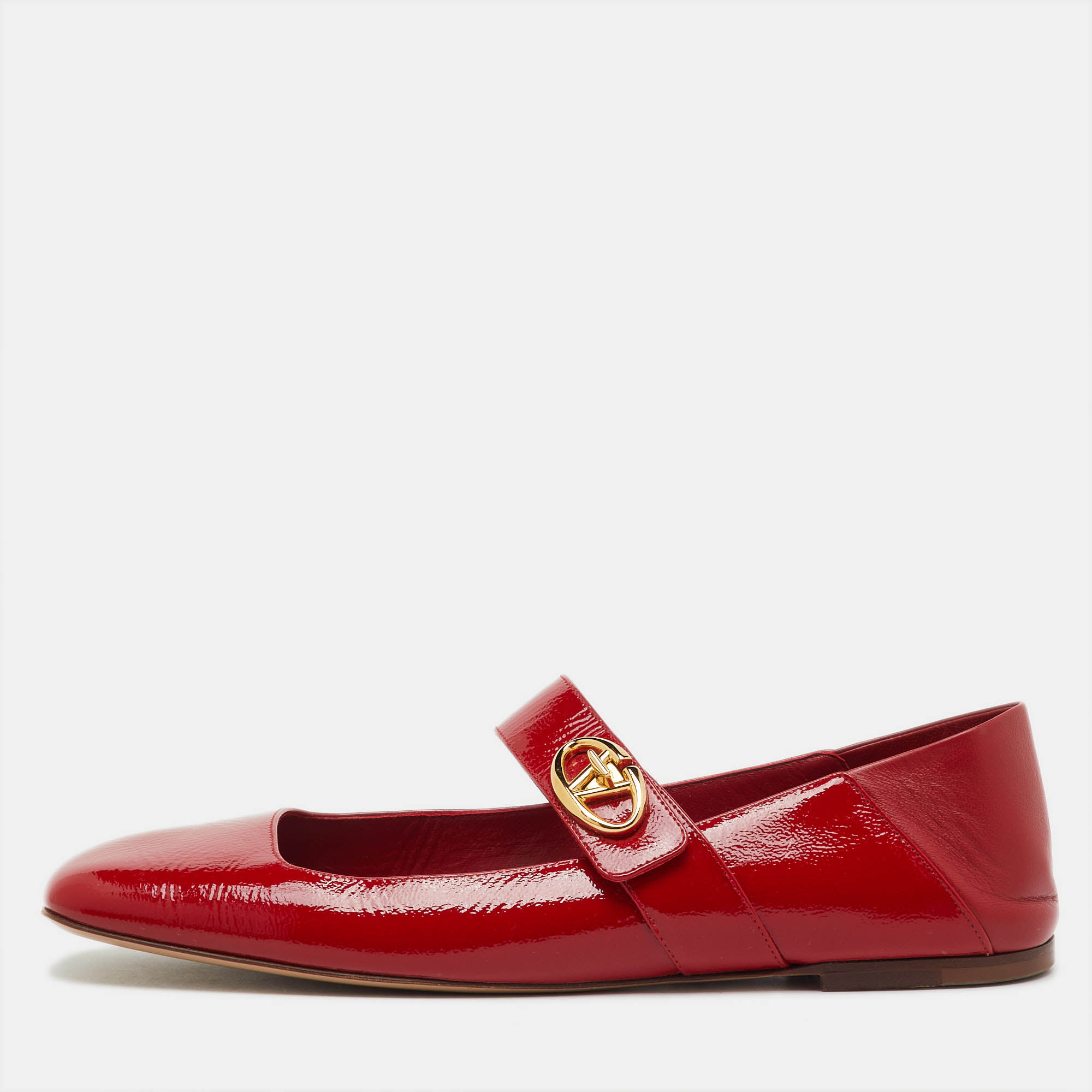 

Valentino Red Patent Leather VLogo Locker Mary Jane Ballet Flats Size