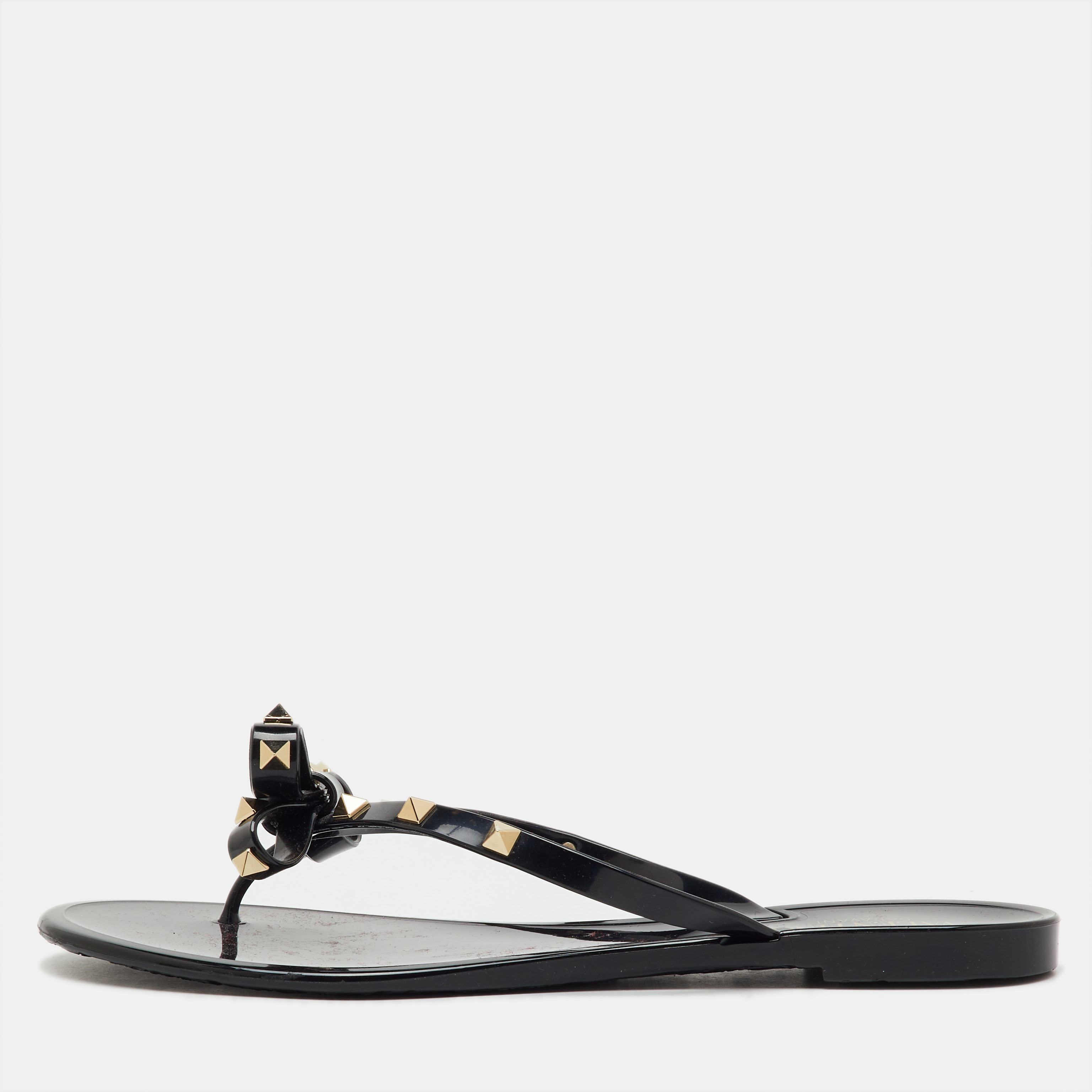 

Valentino Black Jelly Rockstud Bow Flat Thong Sandals Size