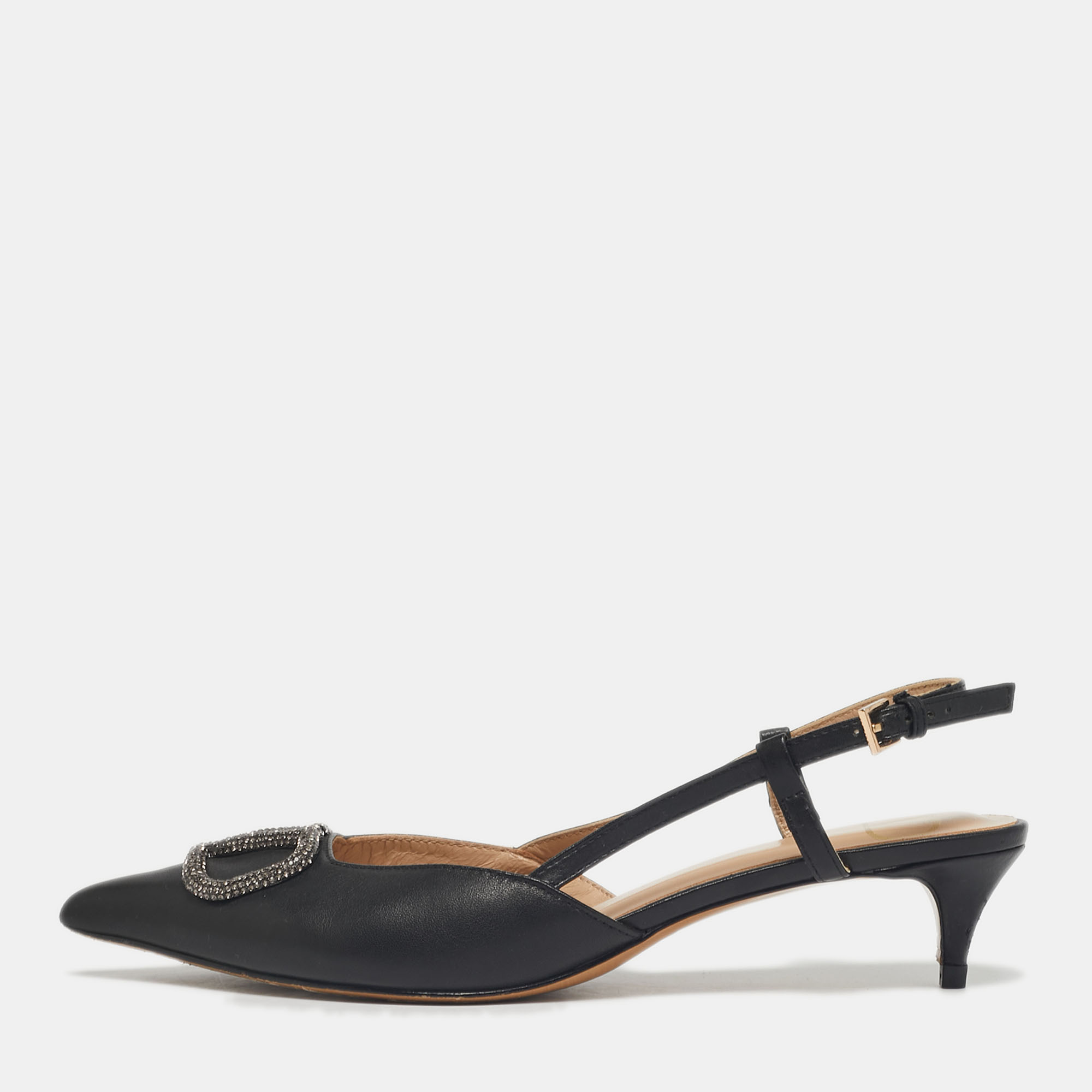 Pre-owned Valentino Garavani Black Leather Vlogo Slingback Pumps Size 39