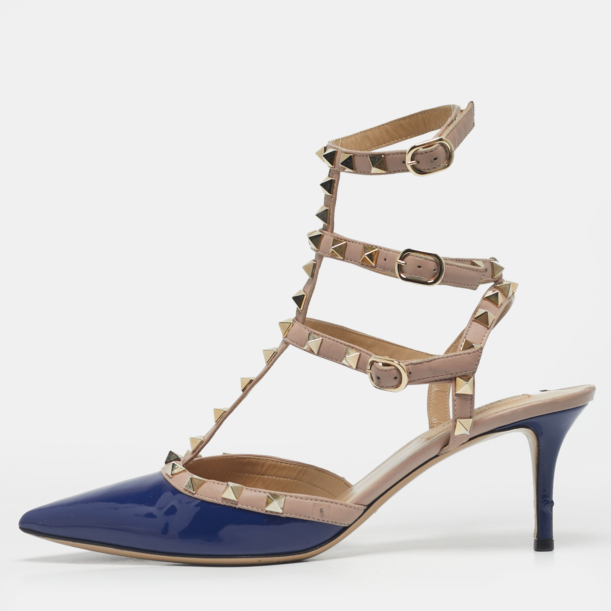 

Valentino Blue/Beige Patent Leather Rockstud Caged Pumps Size, Navy blue