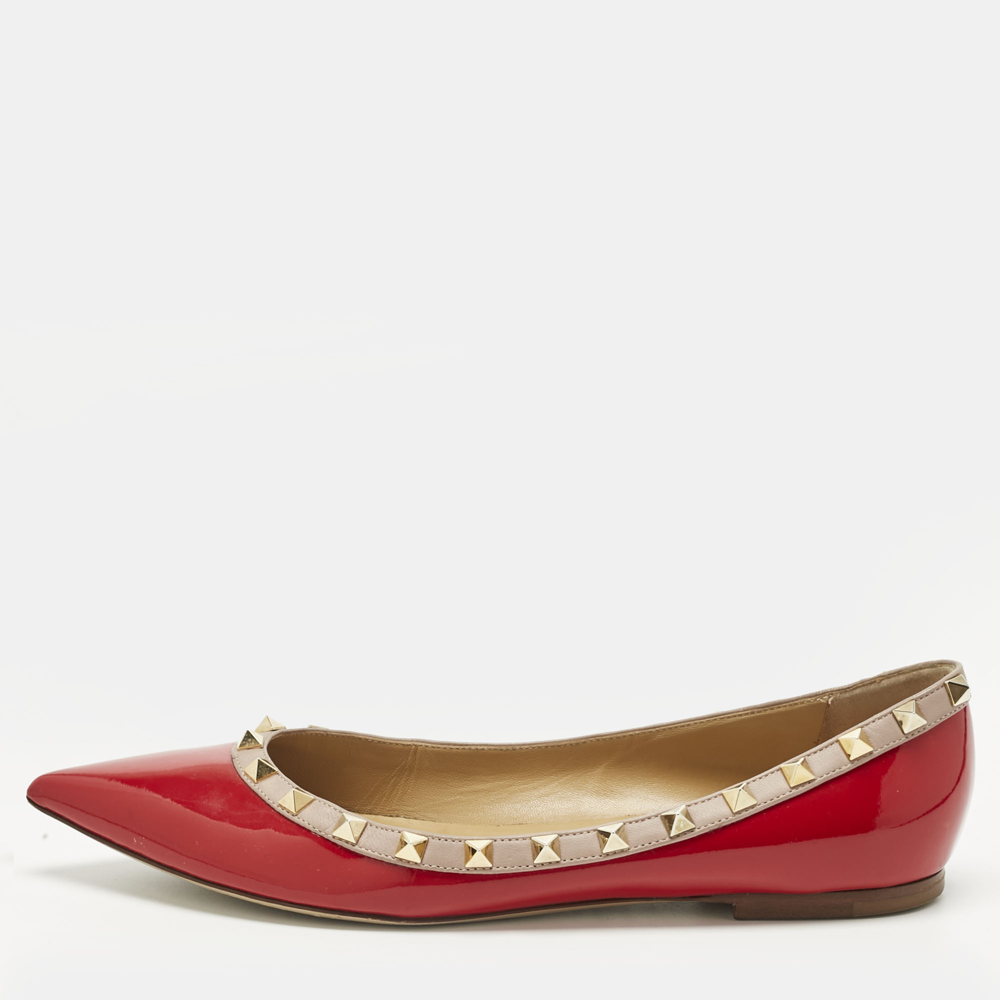 

Valentino Red Patent Leather Rockstud Pointed Toe Ballet Flats Size