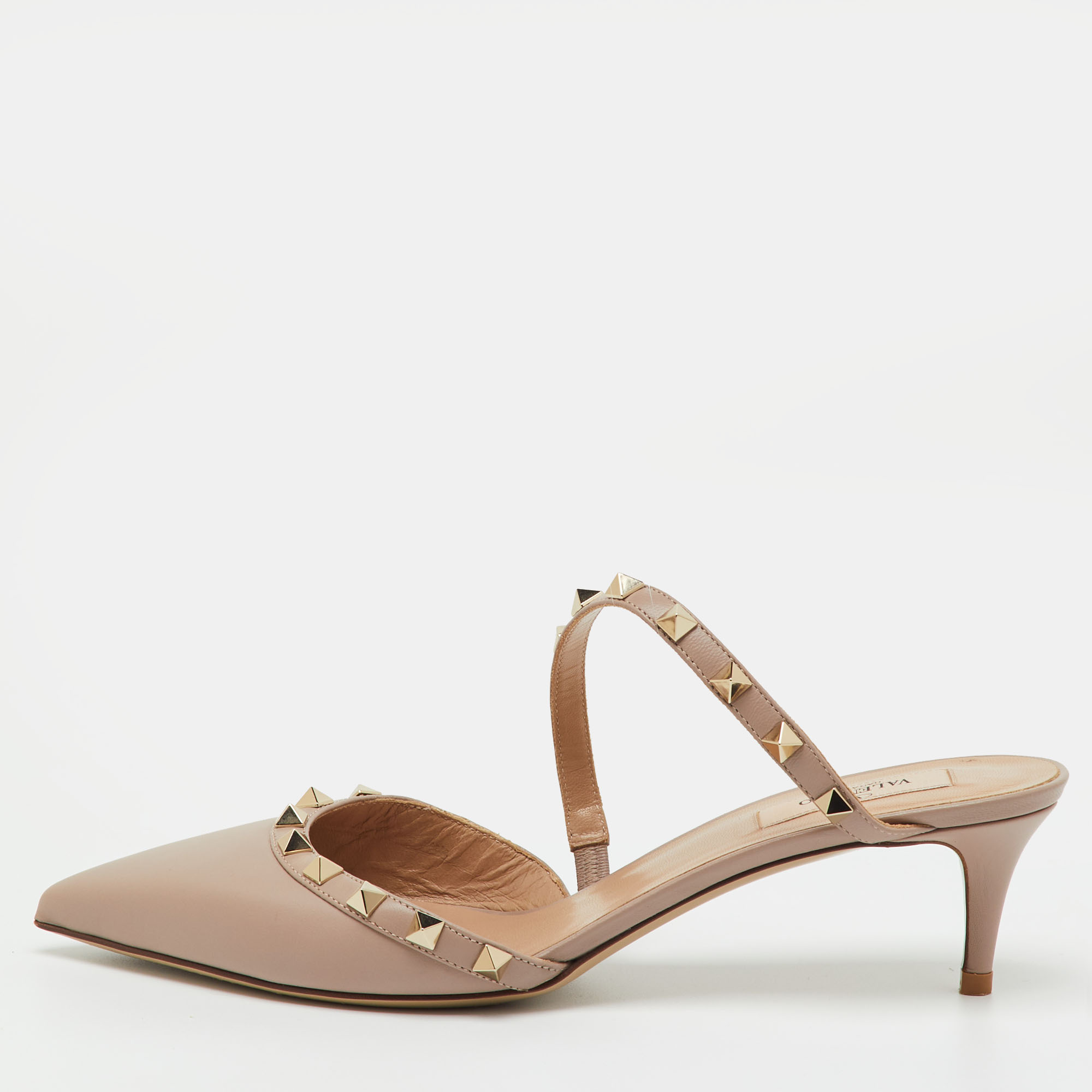 

Valentino Beige Leather Rockstud Heel Mules Size