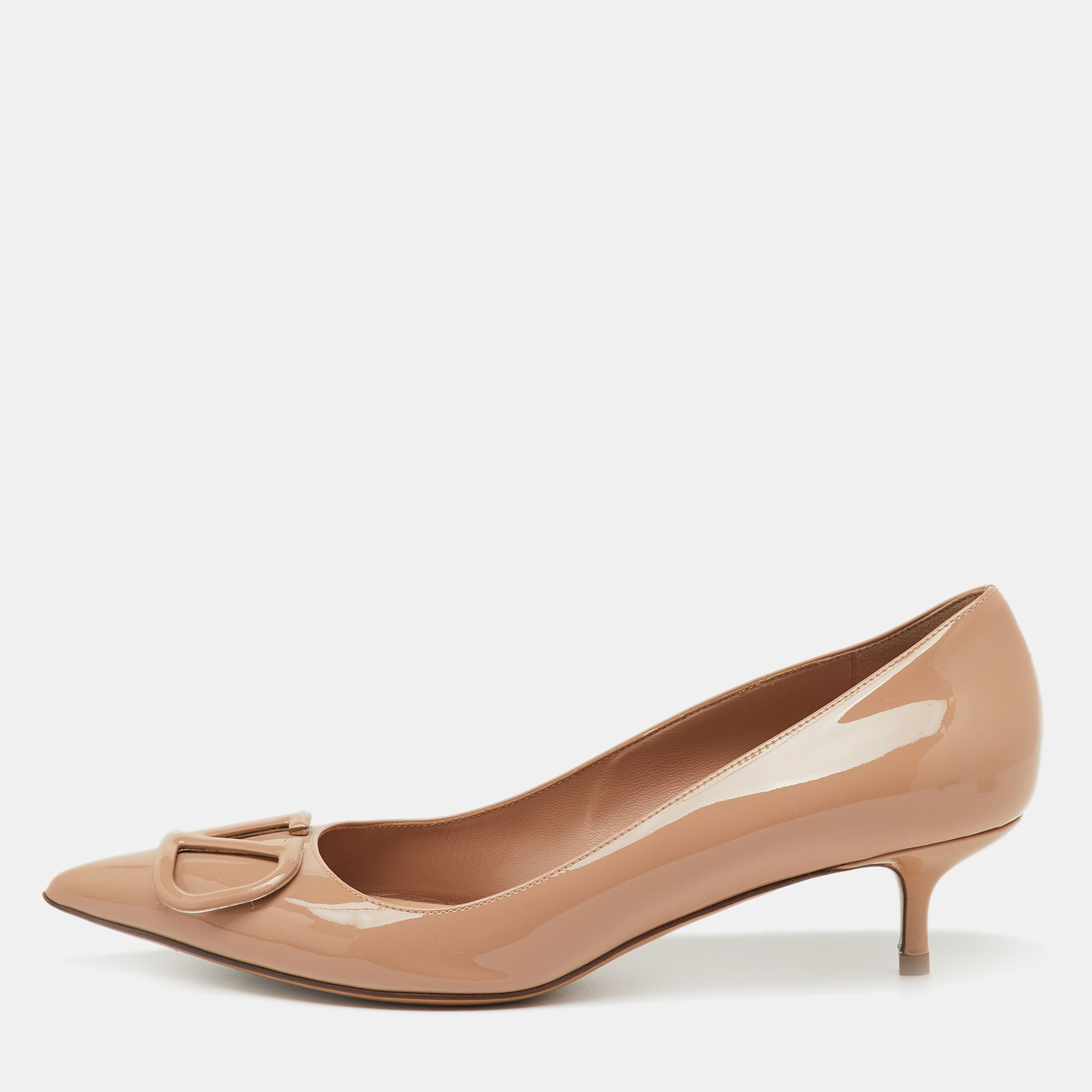 

Valentino Beige Patent Leather VLogo Pointed Toe Pumps Size