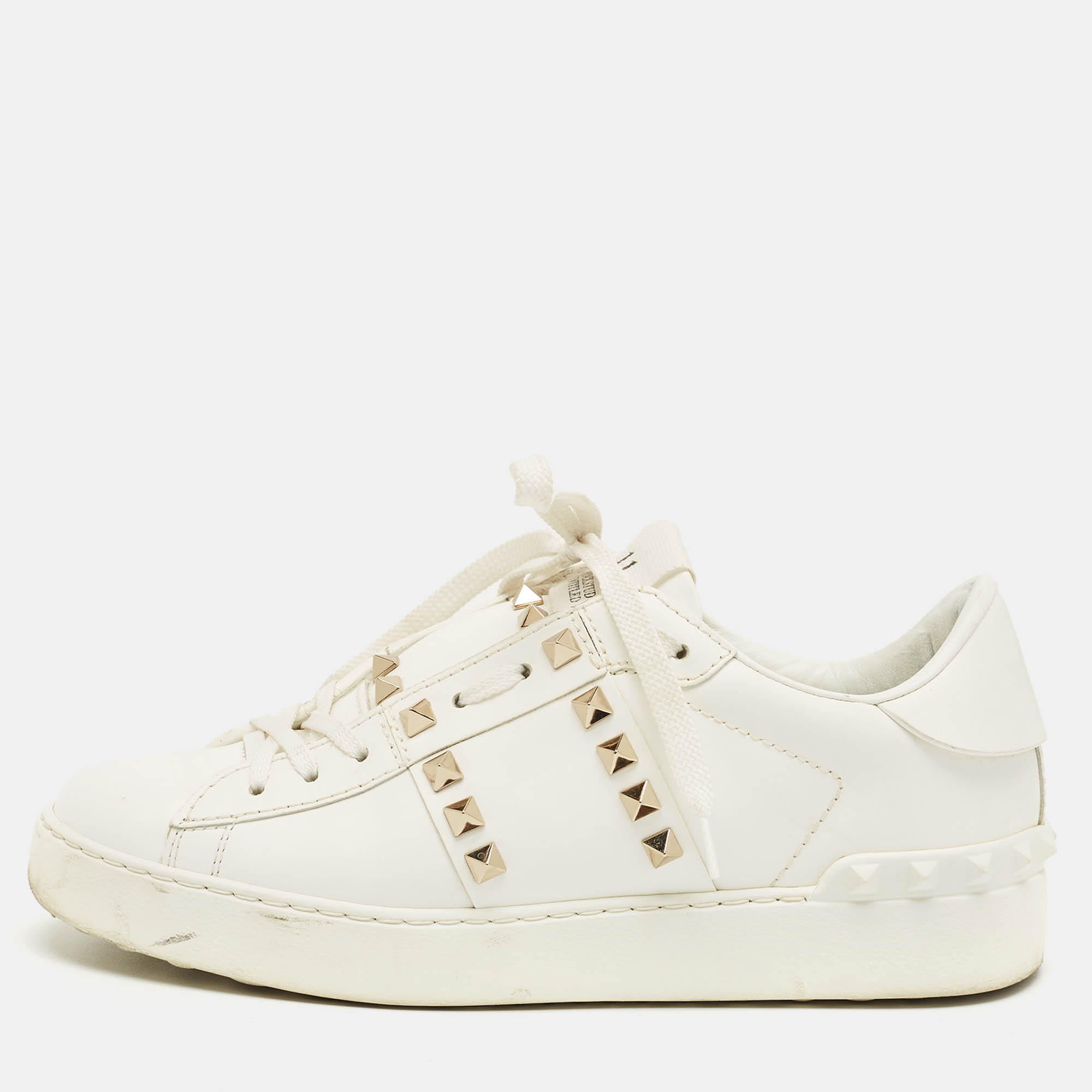 Pre-owned Valentino Garavani White Leather Untitled Low Top Sneakers Size 37.5