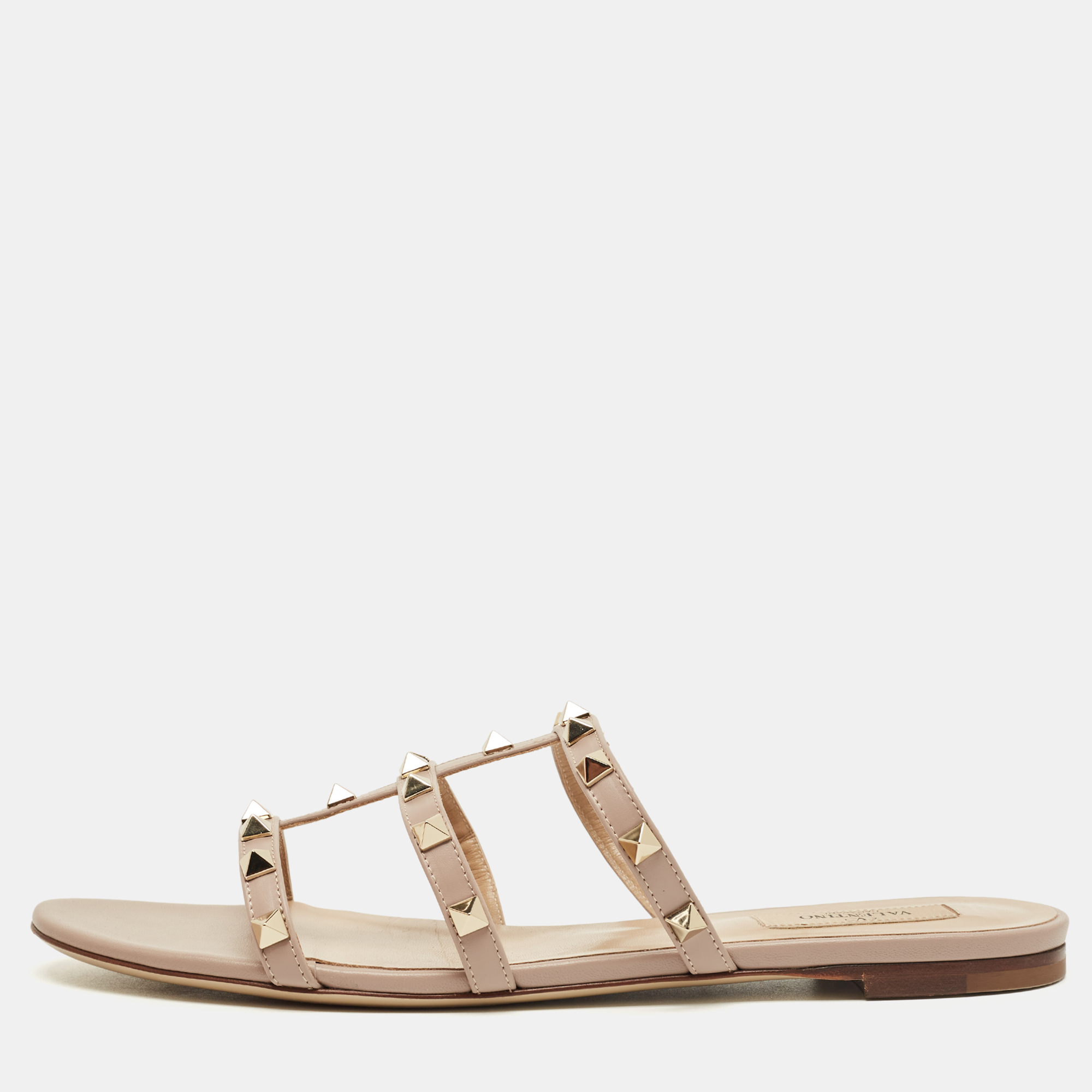

Valentino Dusty Pink Leather Rockstud Flat Slides Size