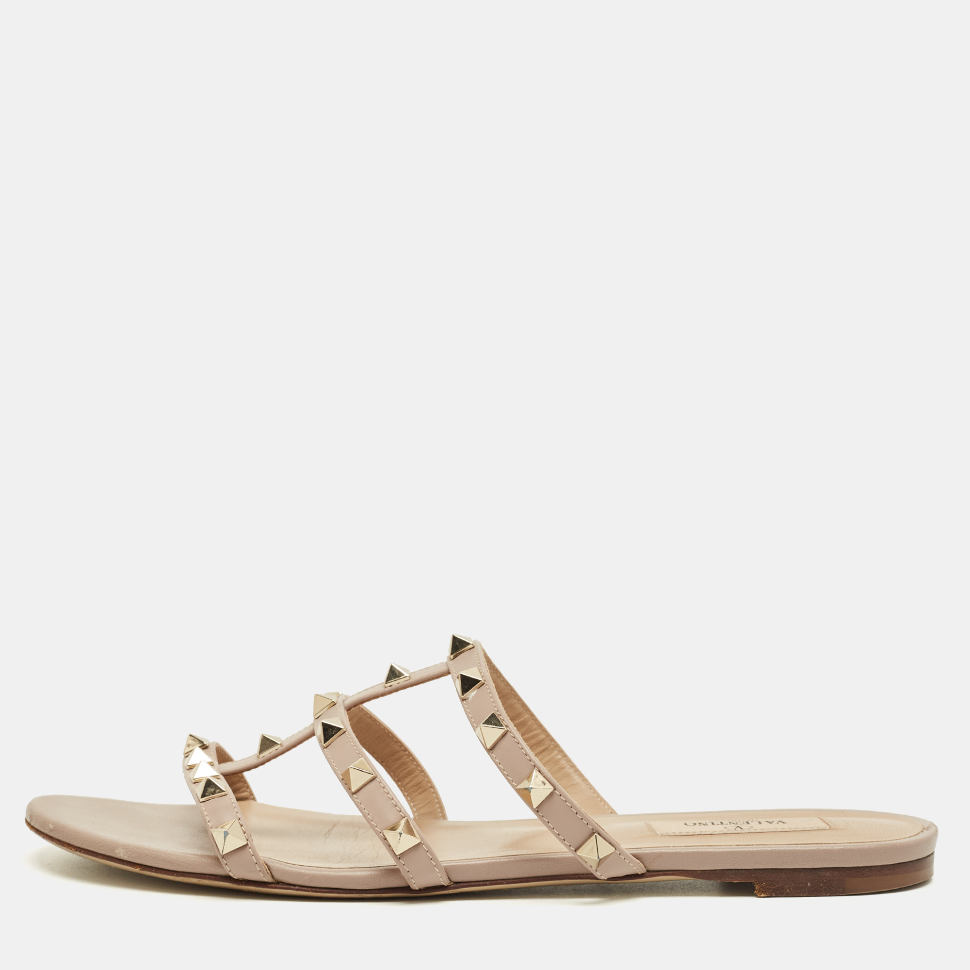 

Valentino Beige Leather Rockstud Flat Slide Sandals Size