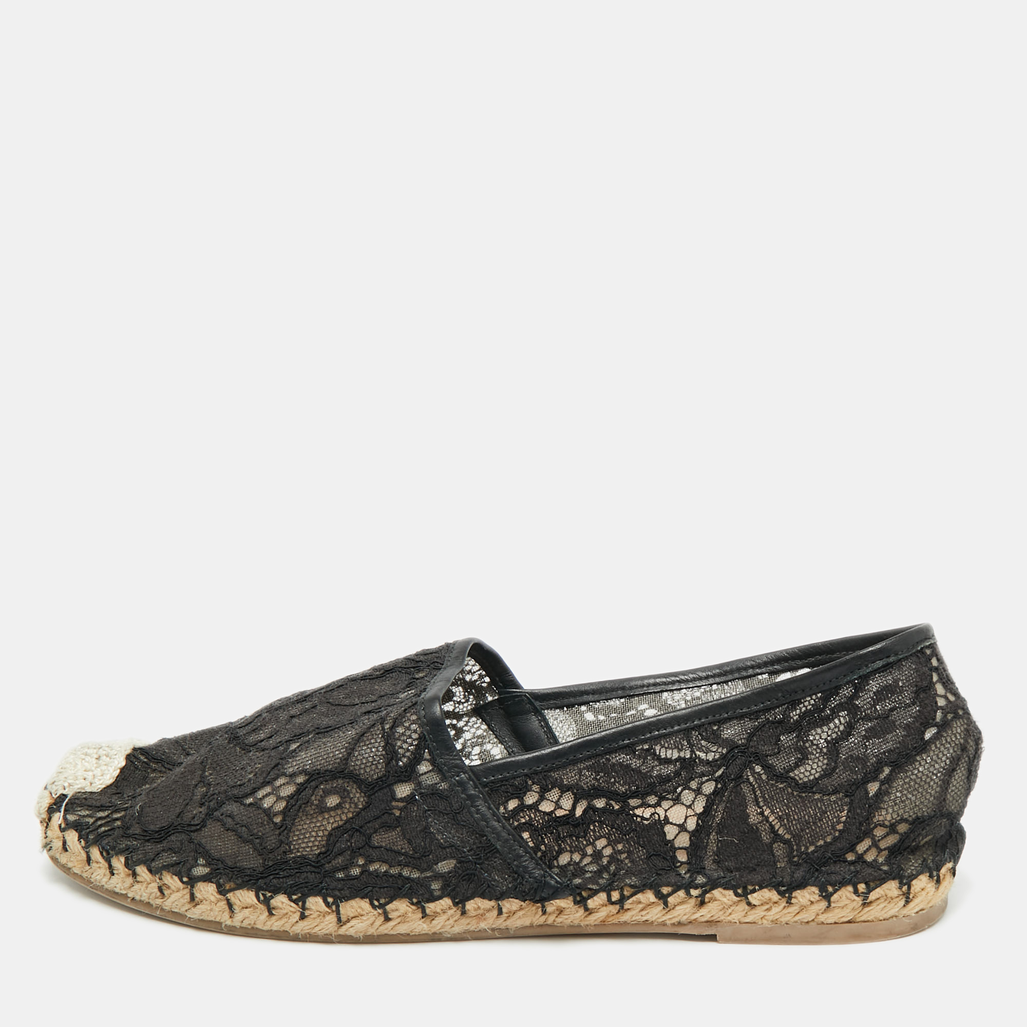 

Valentino Black Lace and Leather Espadrille Flats Size