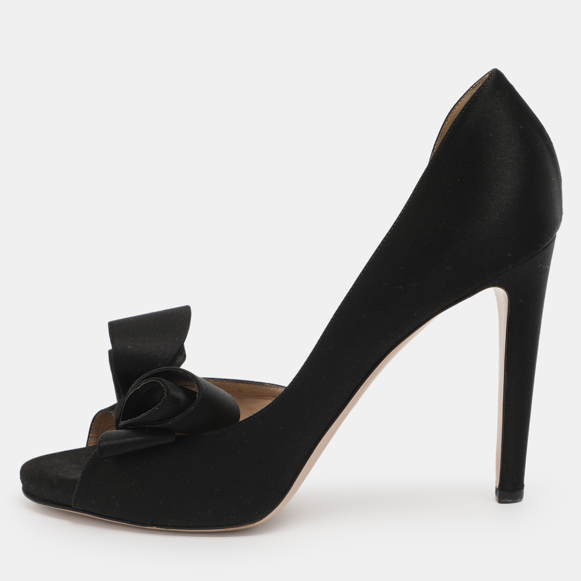 

Valentino Black Satin Bow Peep Toe D'orsay Pumps Size 38.5