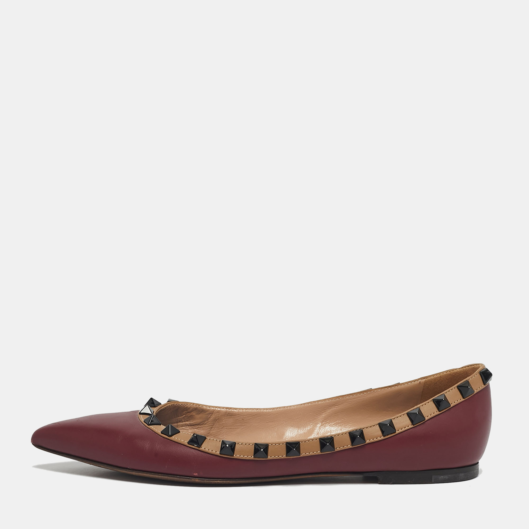 

Valentino Burgundy Leather Rockstud Ballet Flats Size