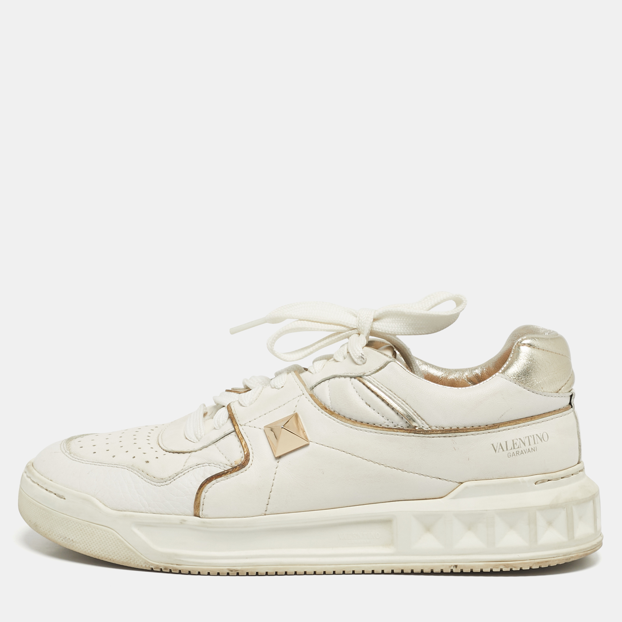 

Valentino White Leather One Stud Law Top Sneakers Size