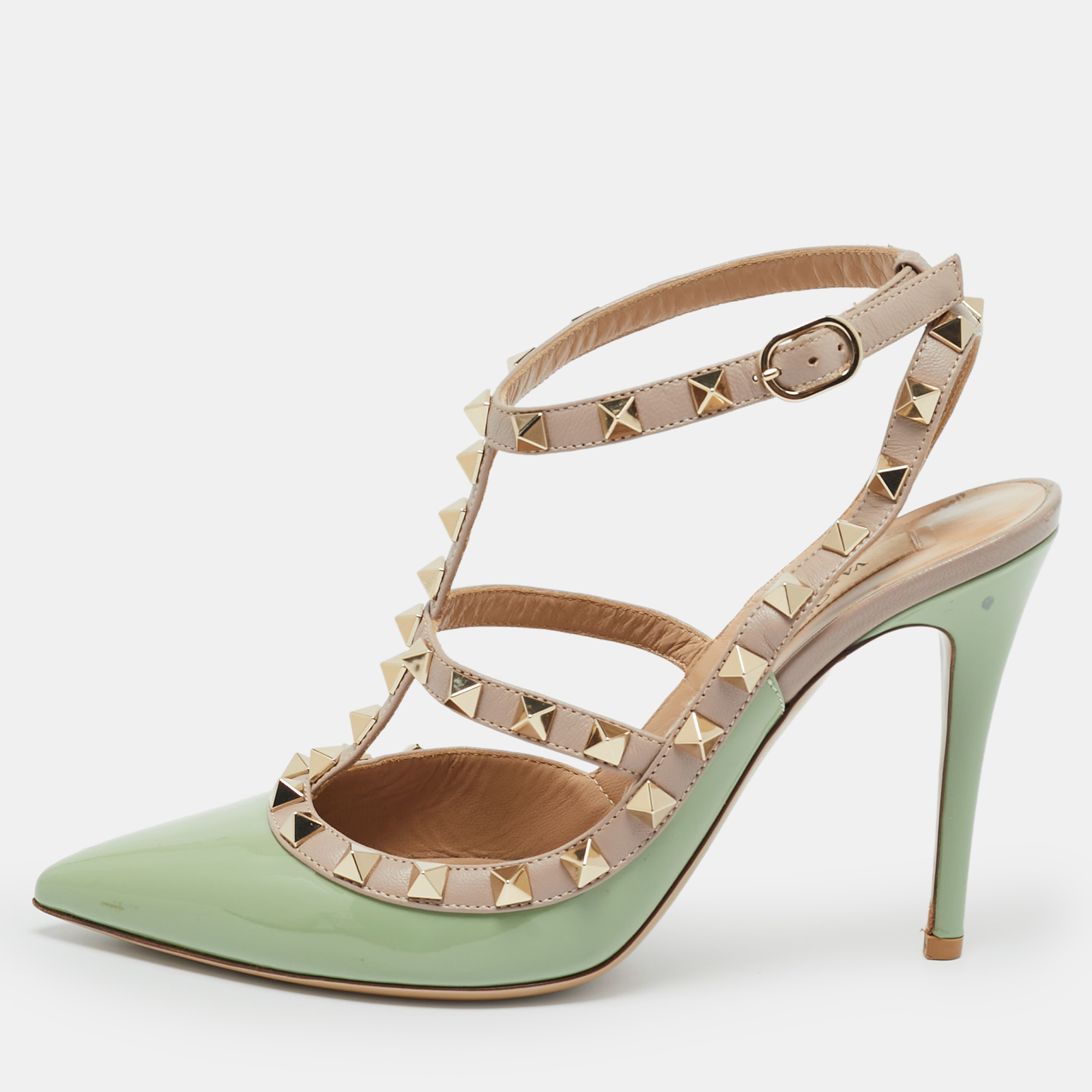 

Valentino Green Leather and Patent Leather Rockstud Pumps Size