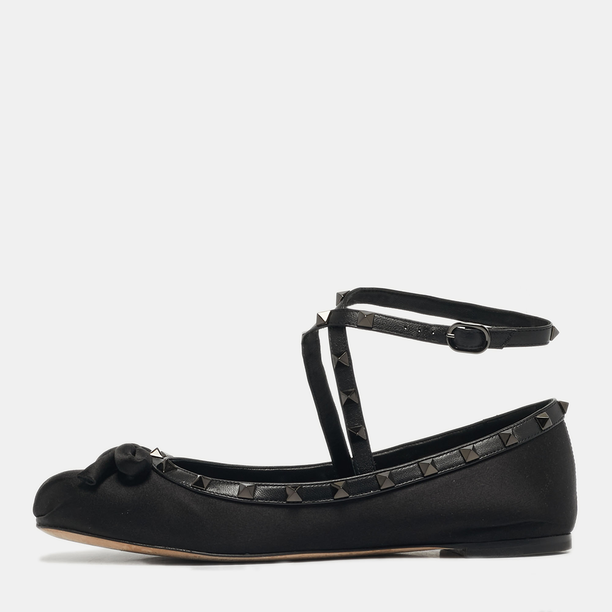 

Valentino Black Satin Rockstud Bow Ballet Flats Size