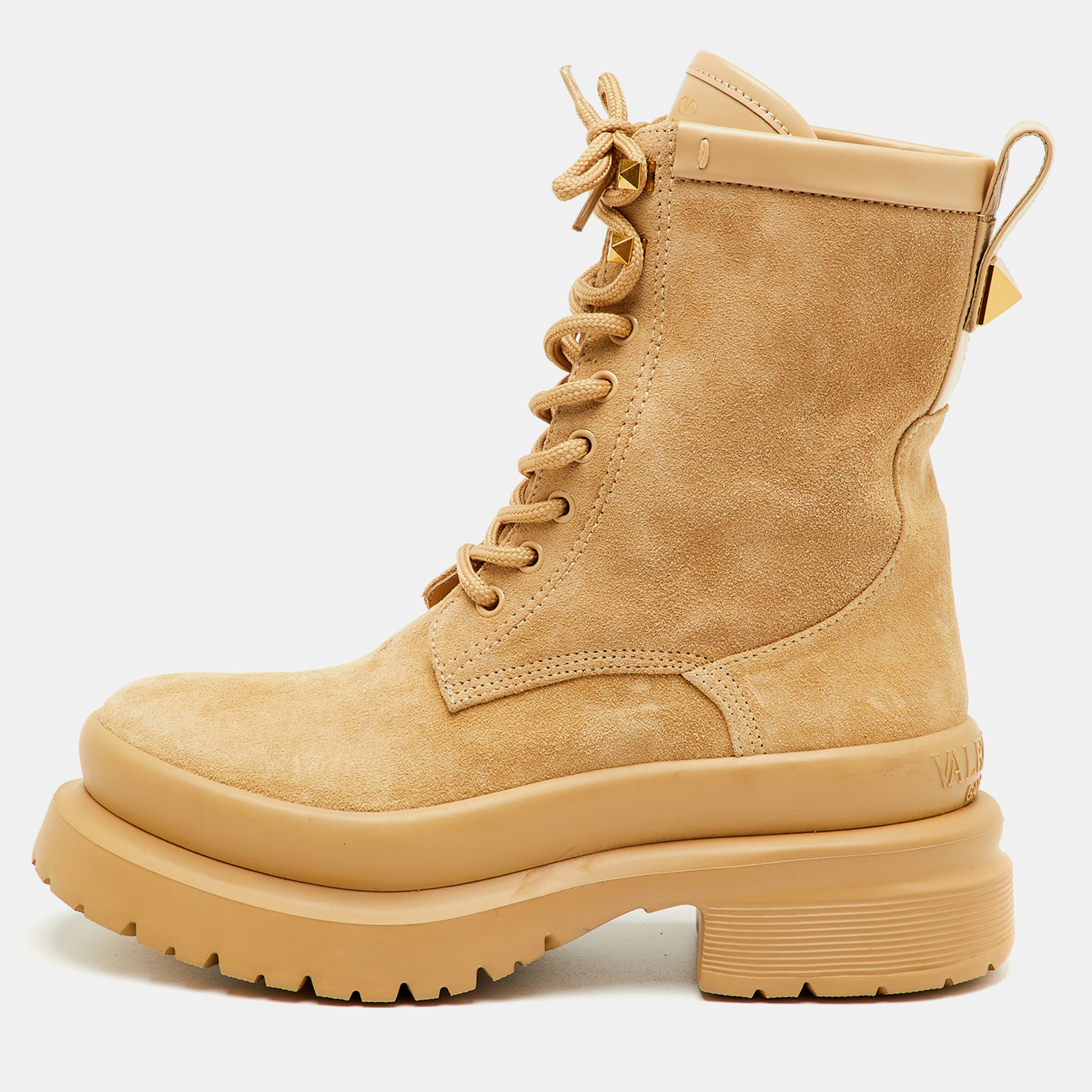 

Valentino Rockstud Size  Beige Suede Combat Boots
