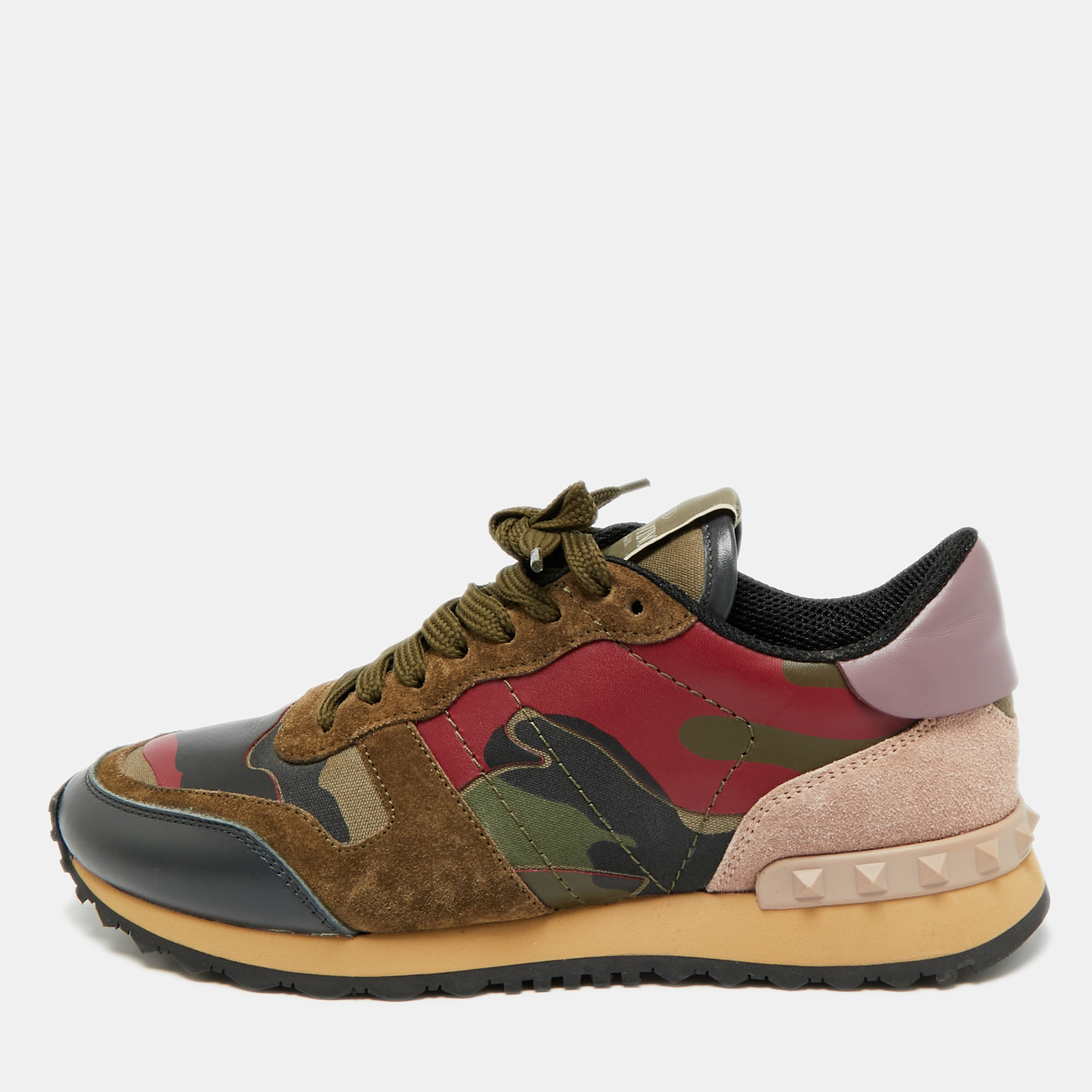 Click to view more detailed imagery on our partner's website Pre-owned Valentino Garavani Lace Rockrunner Size 37.5 Multicolor Leather And Suede Lace Up Sneakers