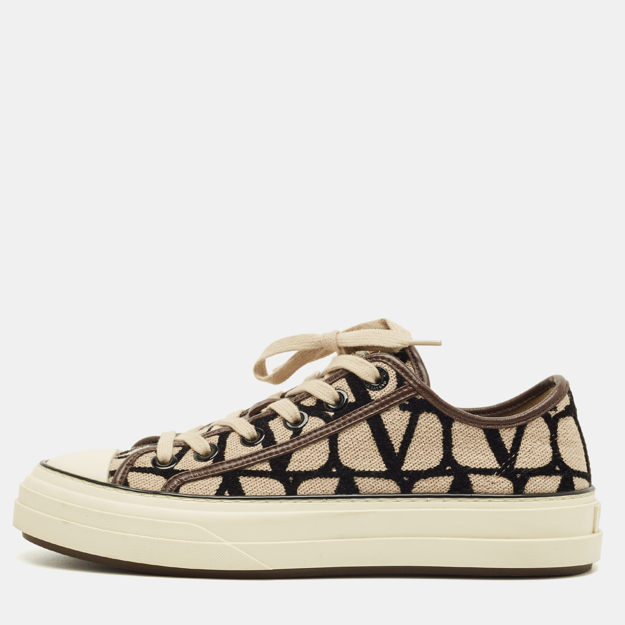 

Valentino Iconographe Size  Brown Canvas and Leather Lace Up Sneakers