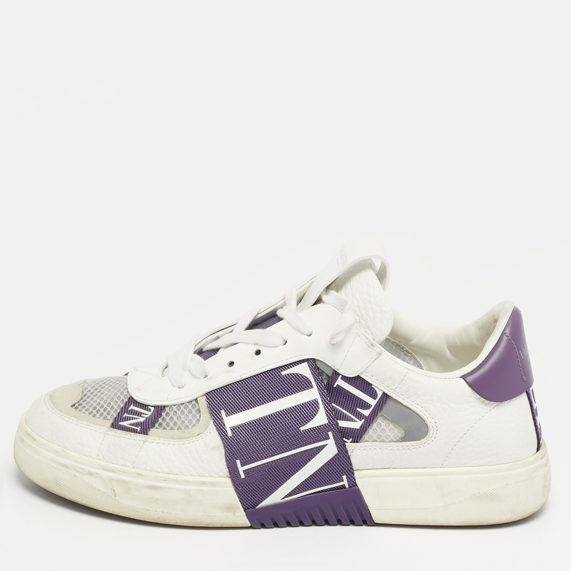 Pre-owned Valentino Garavani Vltn Size 39 White/purple Leather And Mesh Low Top Sneakers
