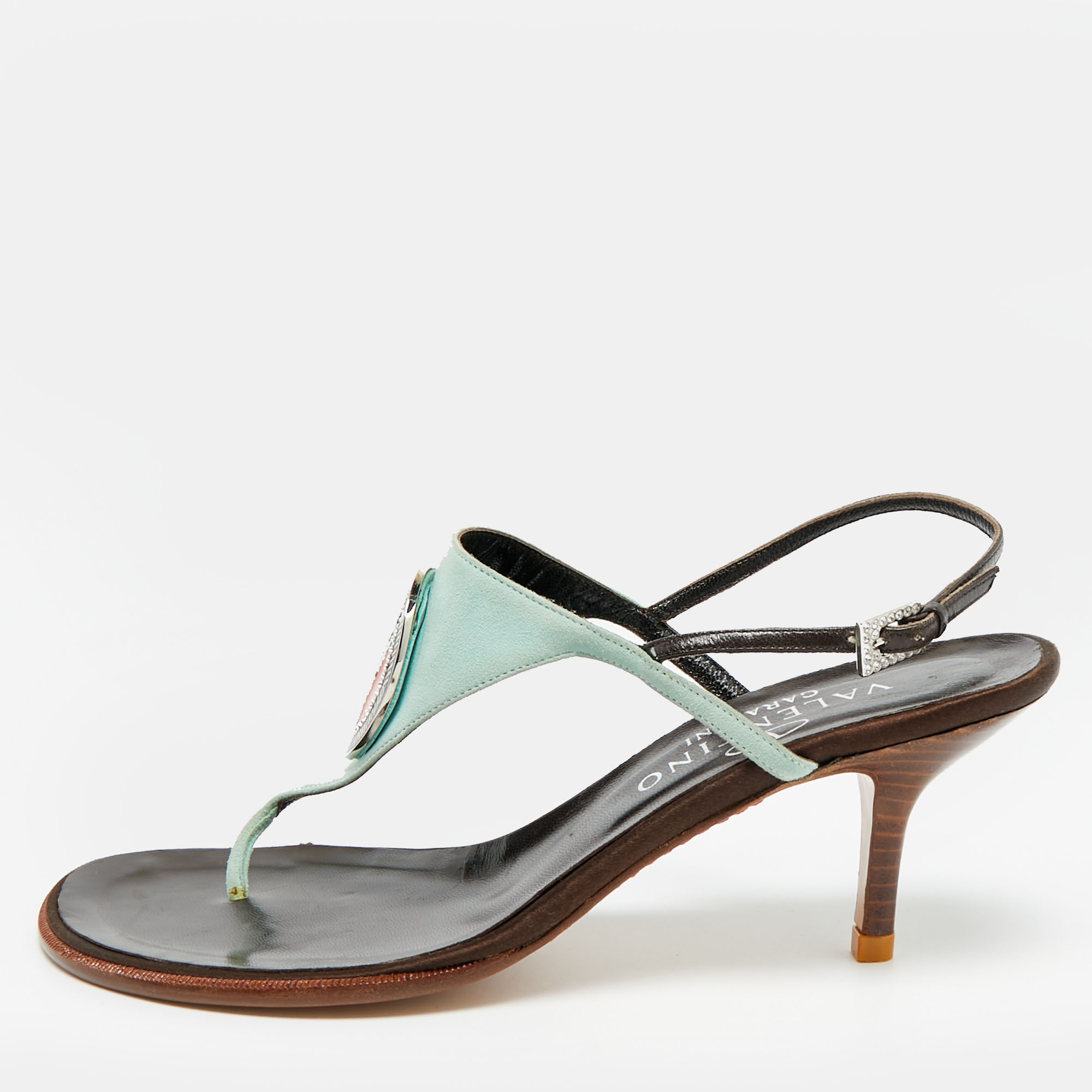 

Valentino Size  Blue Suede and Leather Crystal Embellished Thong Sandals