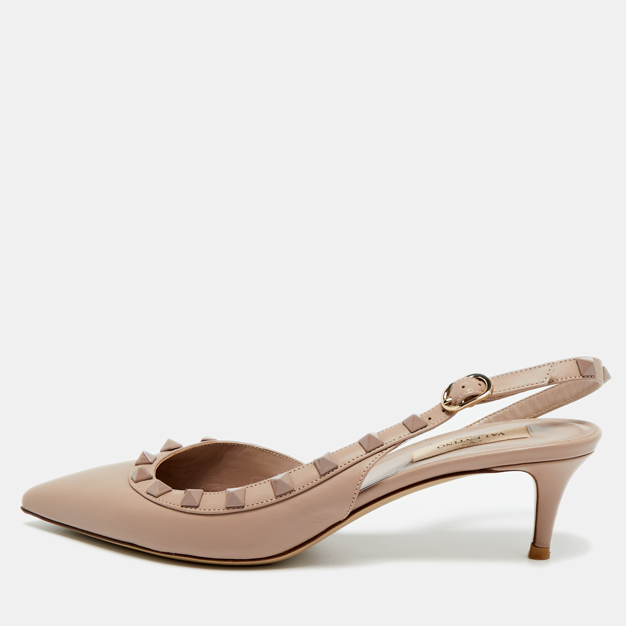 

Valentino Rockstud Size  Beige Leather Slingback Pumps