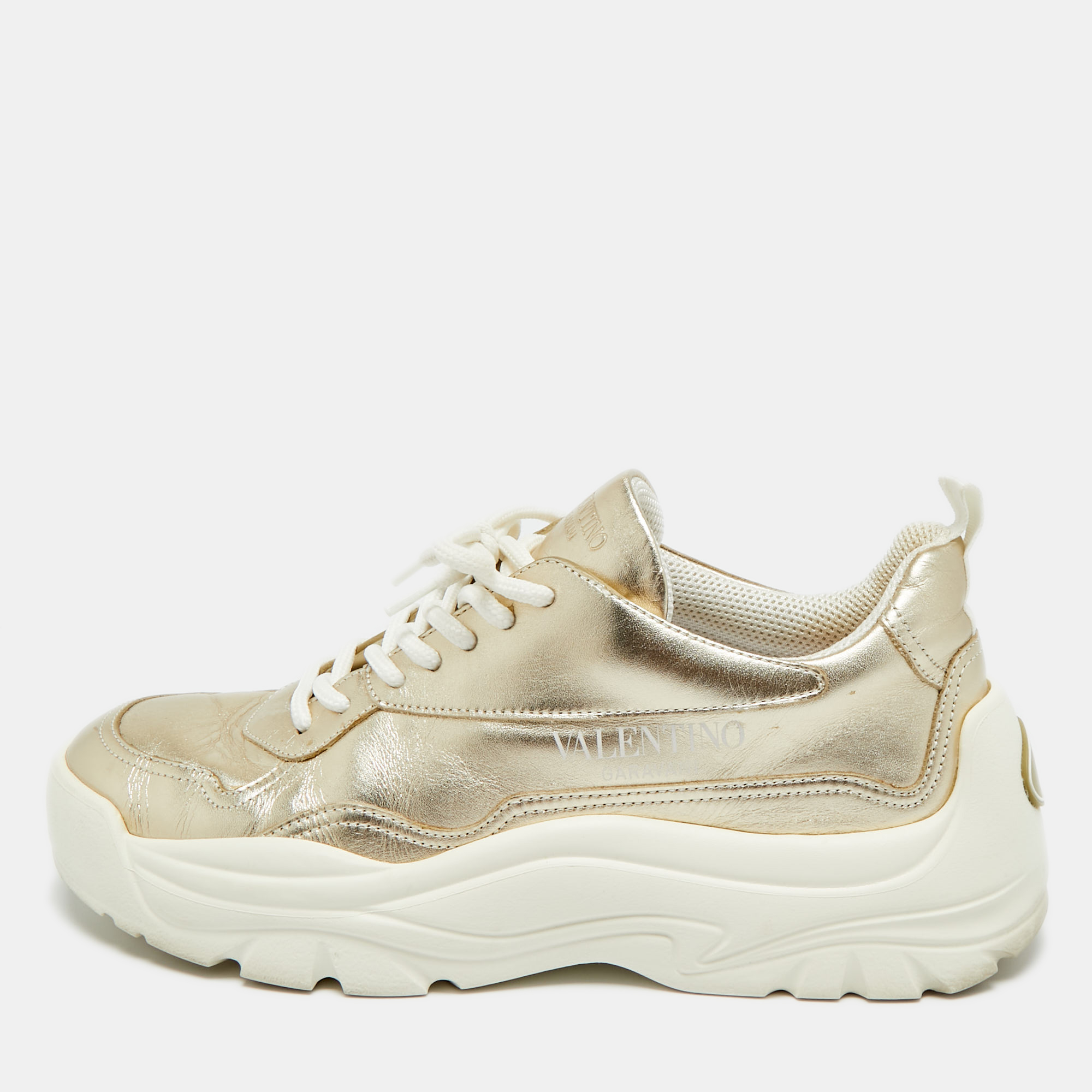 

Valentino Bounce Size  Metallic Leather Low Top Sneakers