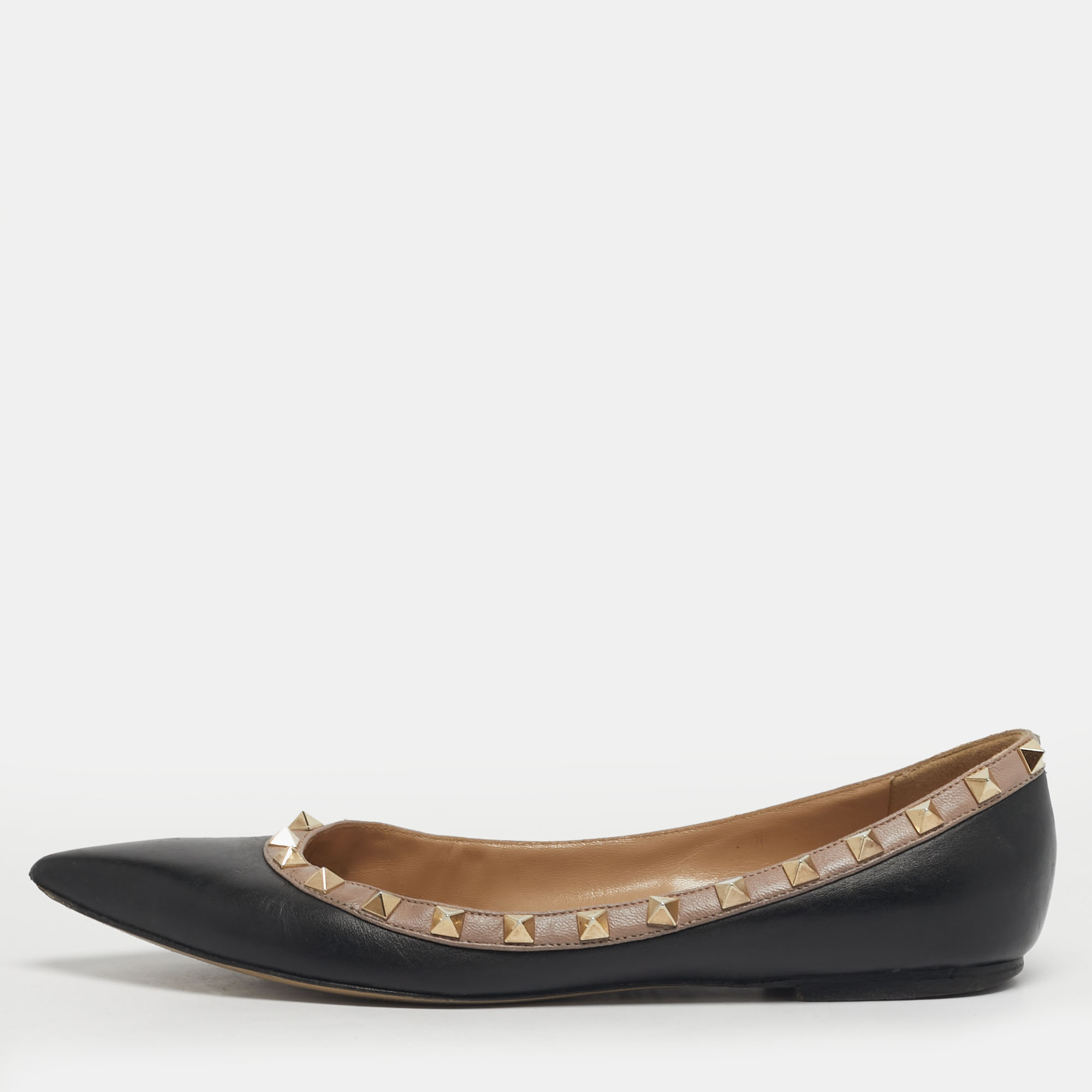 

Valentino Rockstud Size  Black/Beige Leather Ballet Flats