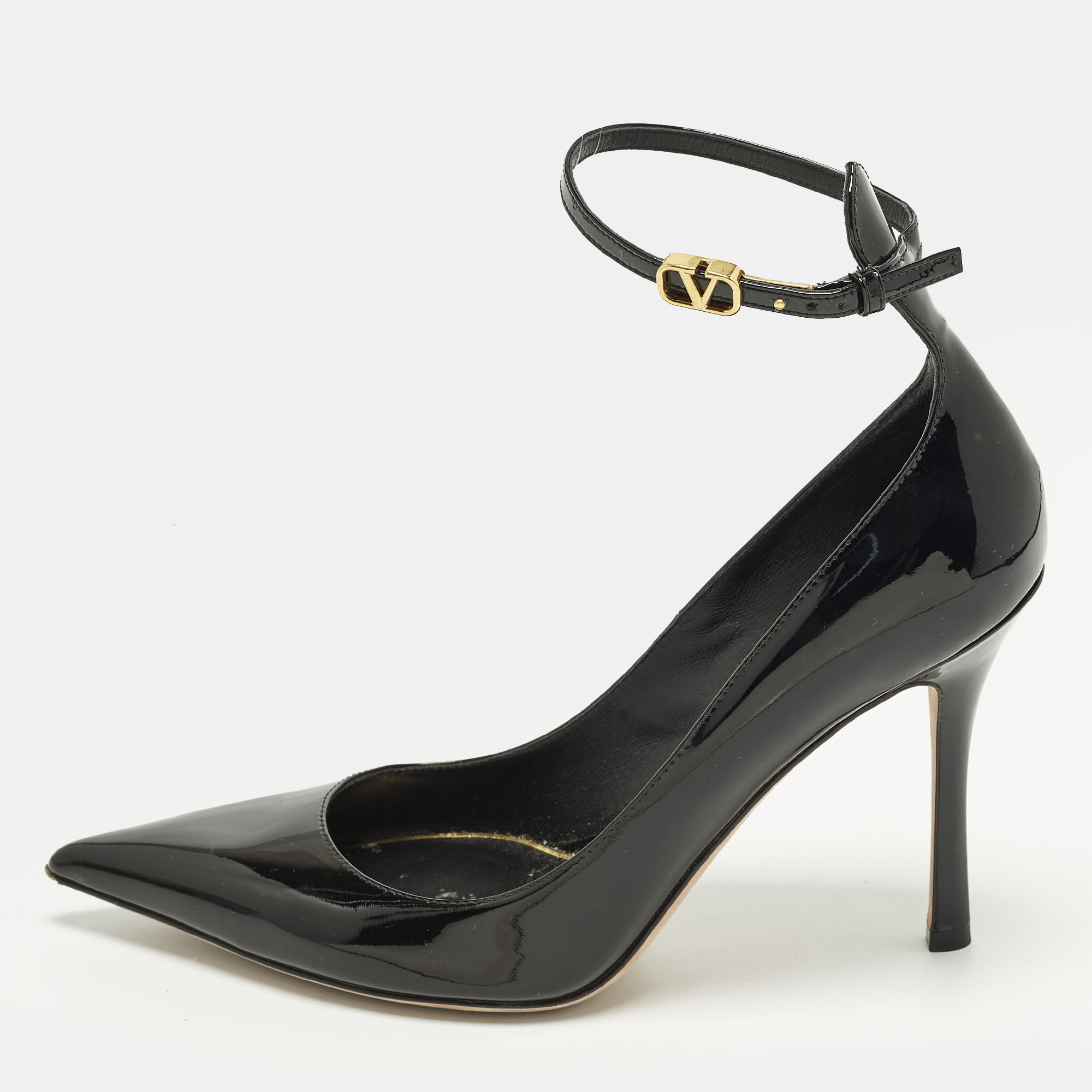 

Valentino Size  Black Patent Leather Ankle Strap Pumps