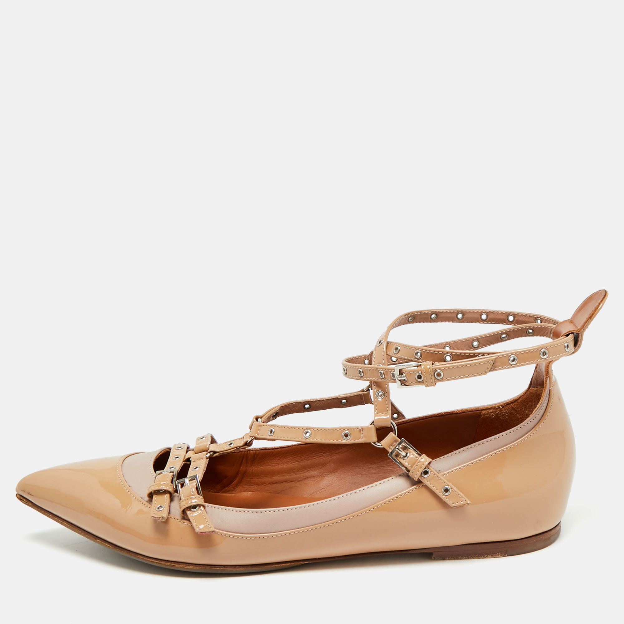 

Valentino Love Latch Size  Beige Leather and Patent Leather Ballet Flats