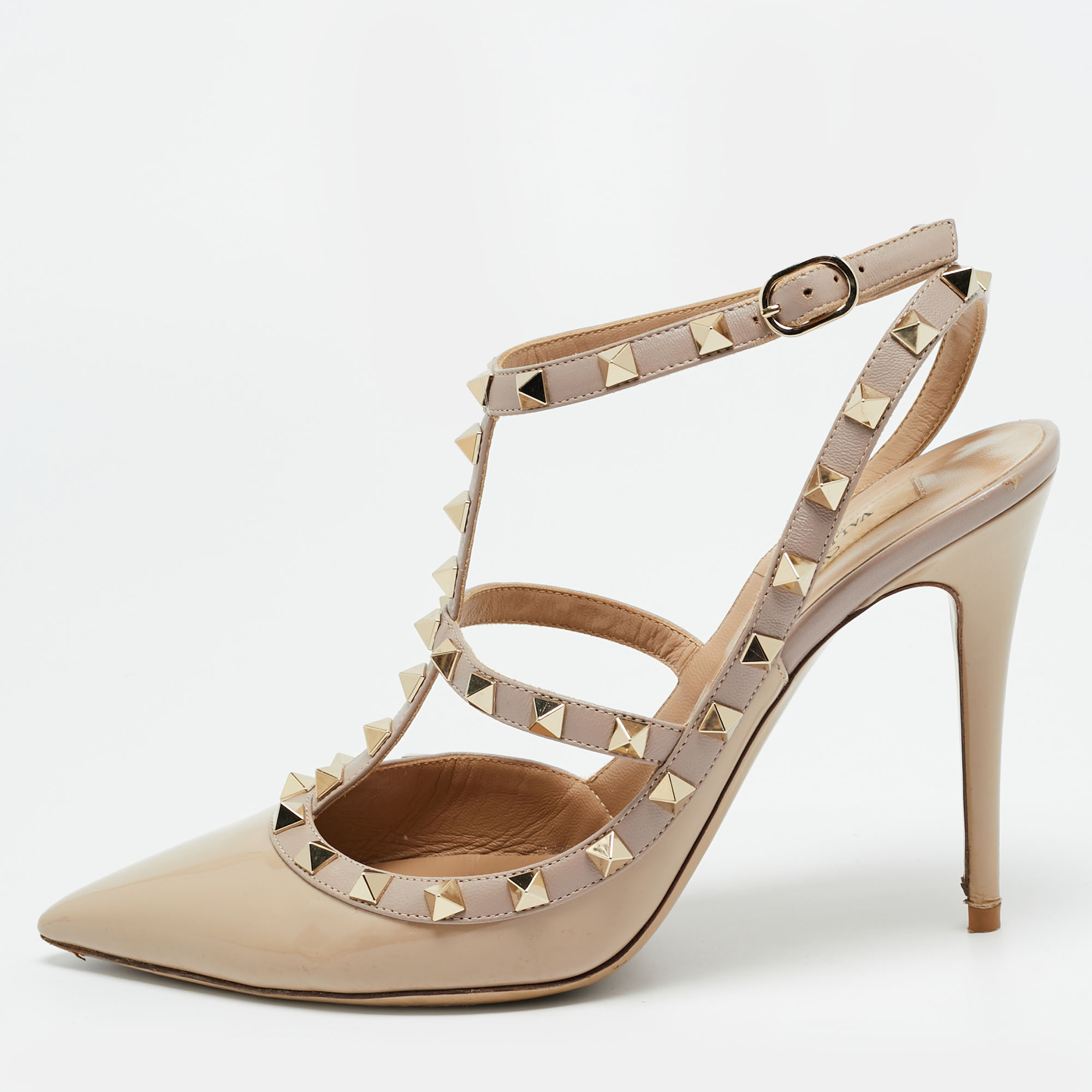 

Valentino Rockstud Size  Beige Leather and Patent Leather Pumps