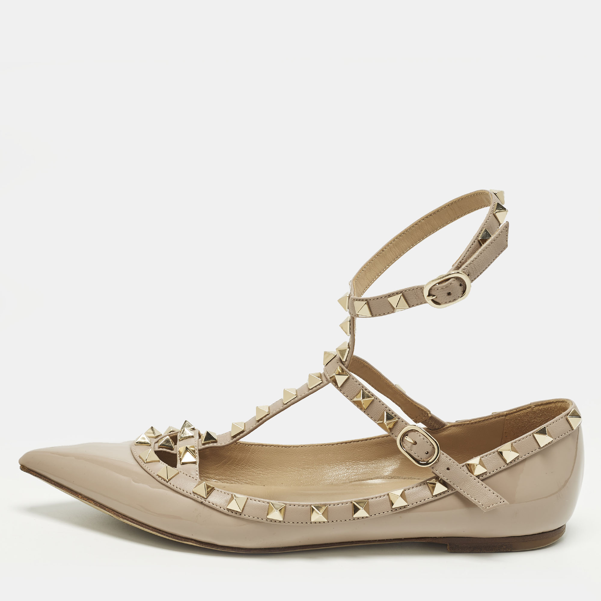 

Valentino Rockstud Size  Beige Leather and Patent Leather Ballet Flats