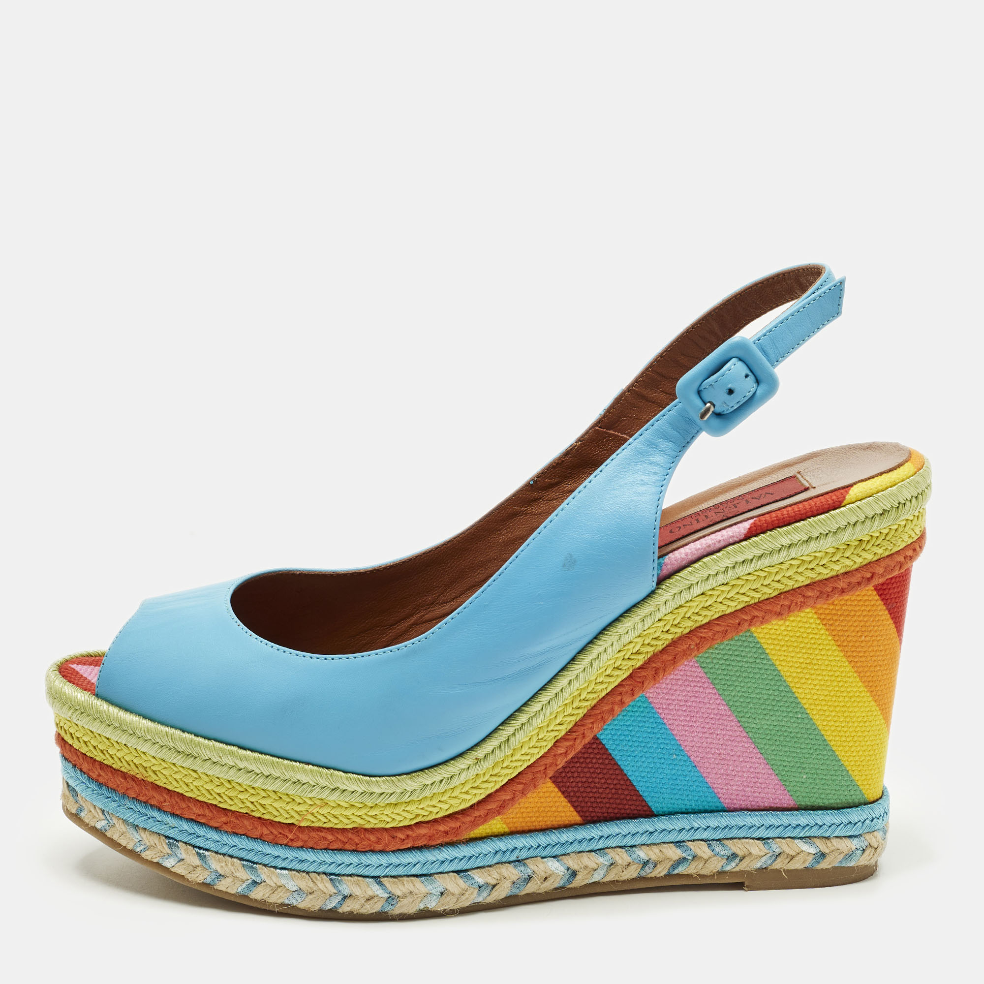 

Valentino Size  Multicolor Leather Slingback Wedge Sandals
