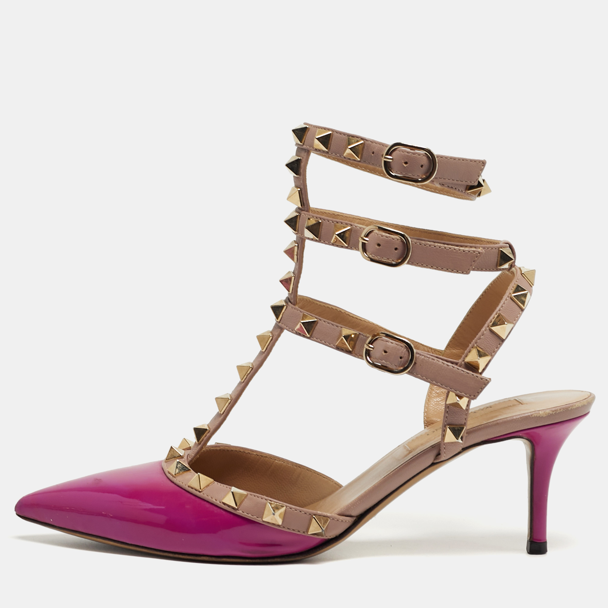 

Valentino Rockstud Size  Purple Leather and Patent Leather Ankle Strap Pumps