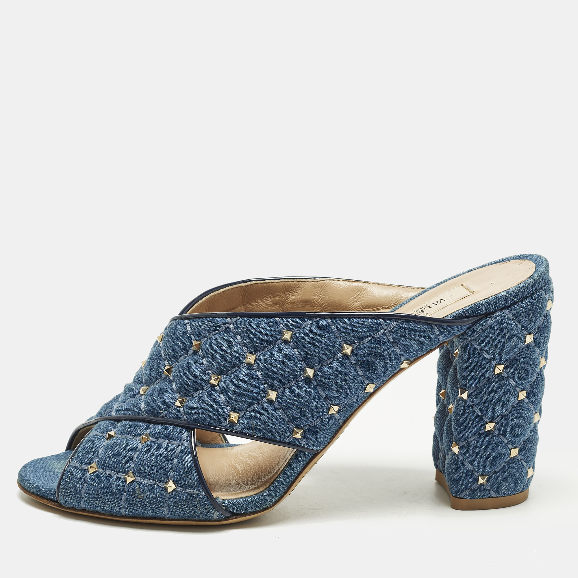 

Valentino Rockstud Crisscross Size  Blue Denim Slide Sandals