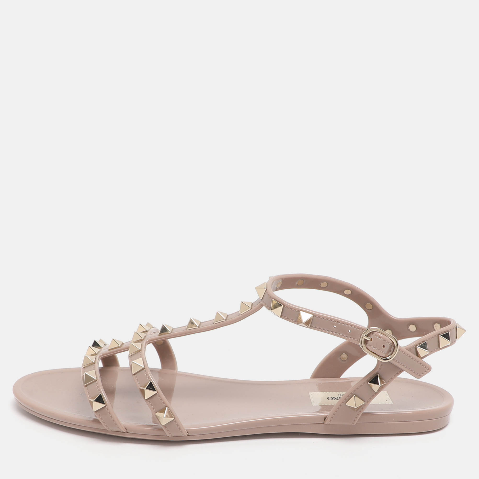

Valentino Rockstud Size 39 Beige Jelly Ankle Strap Flats