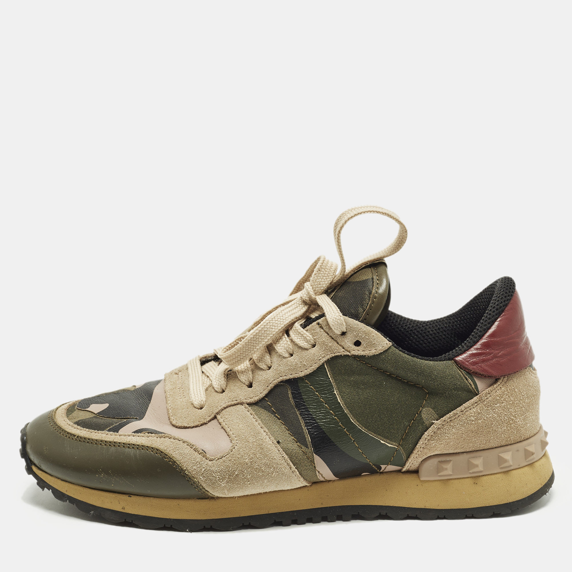 

Valentino Rockrunner Size  Multicolor Leather and Suede Camouflage Low Top Sneakers