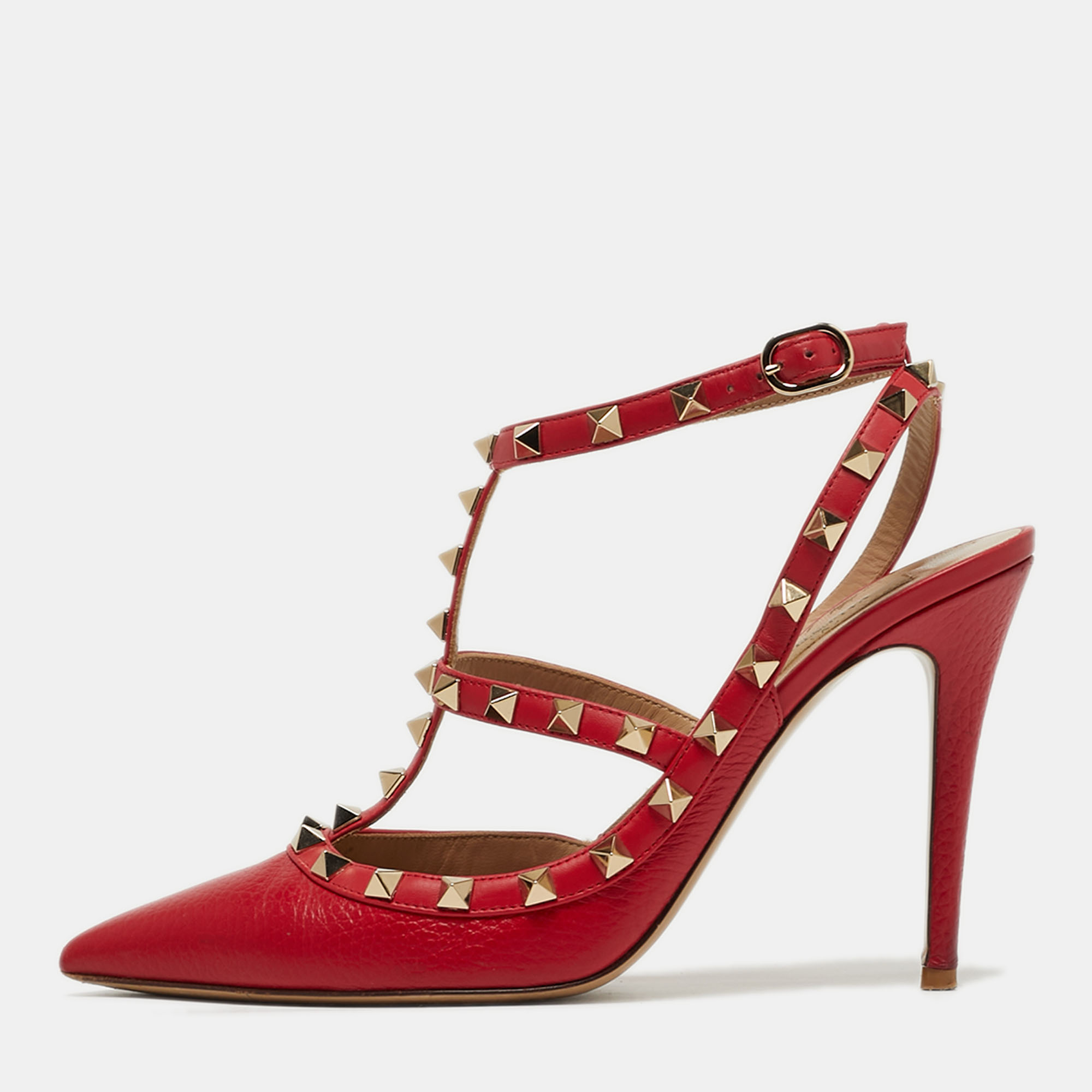 

Valentino Rockstud Size  Red Leather Ankle Strap Pumps