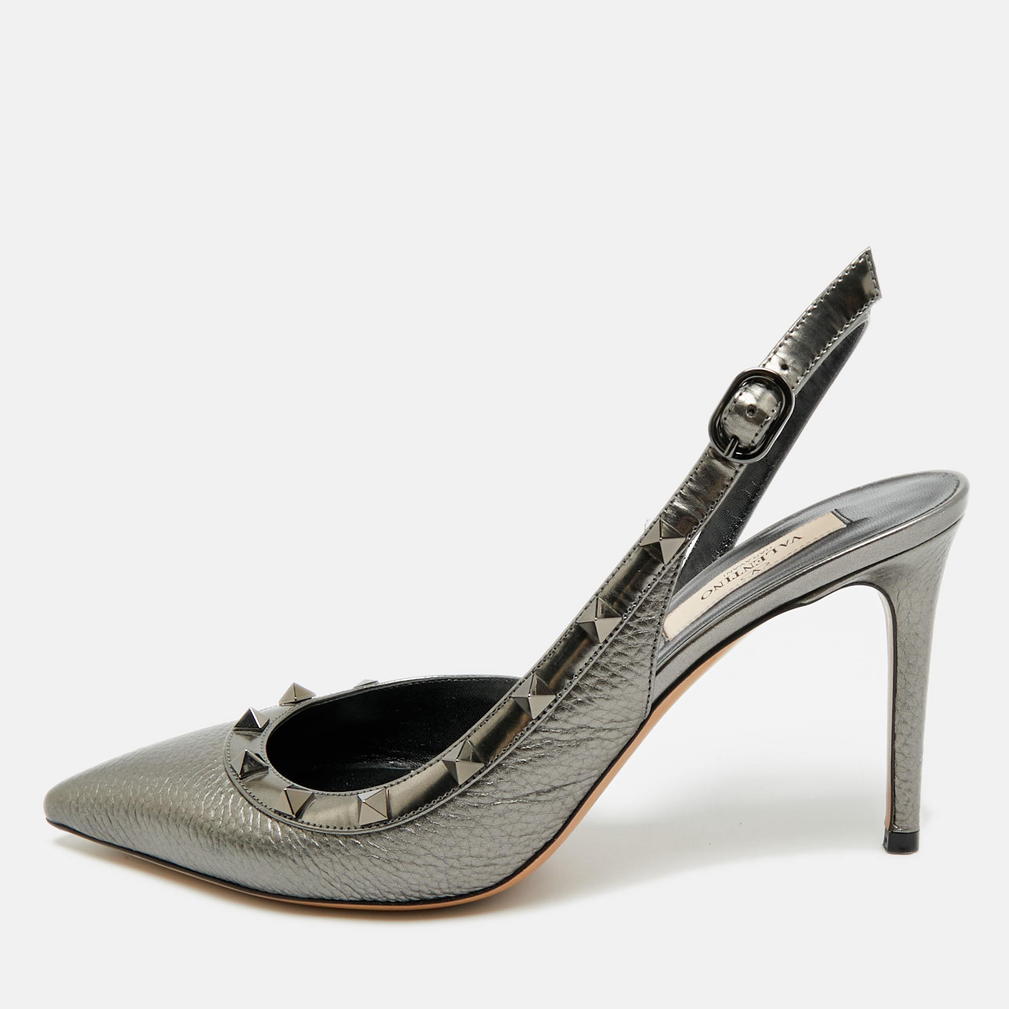 

Valentino Rockstud Size  Metallic Leather D'orsay Pumps