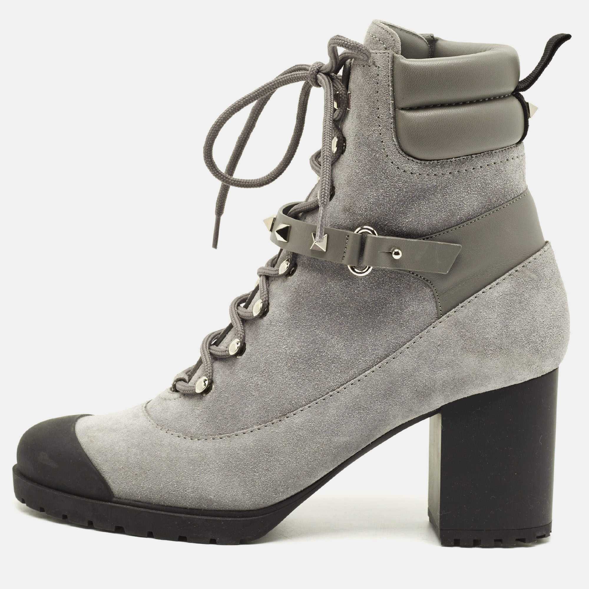 

Valentino Rockstud Size  Grey Leather and Suede Combat Boots