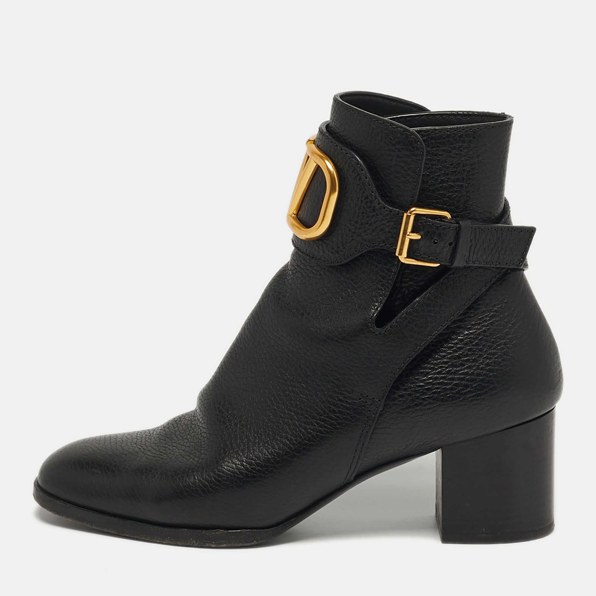 

Valentino VLogo Size  Black Leather Ankle Length Boots