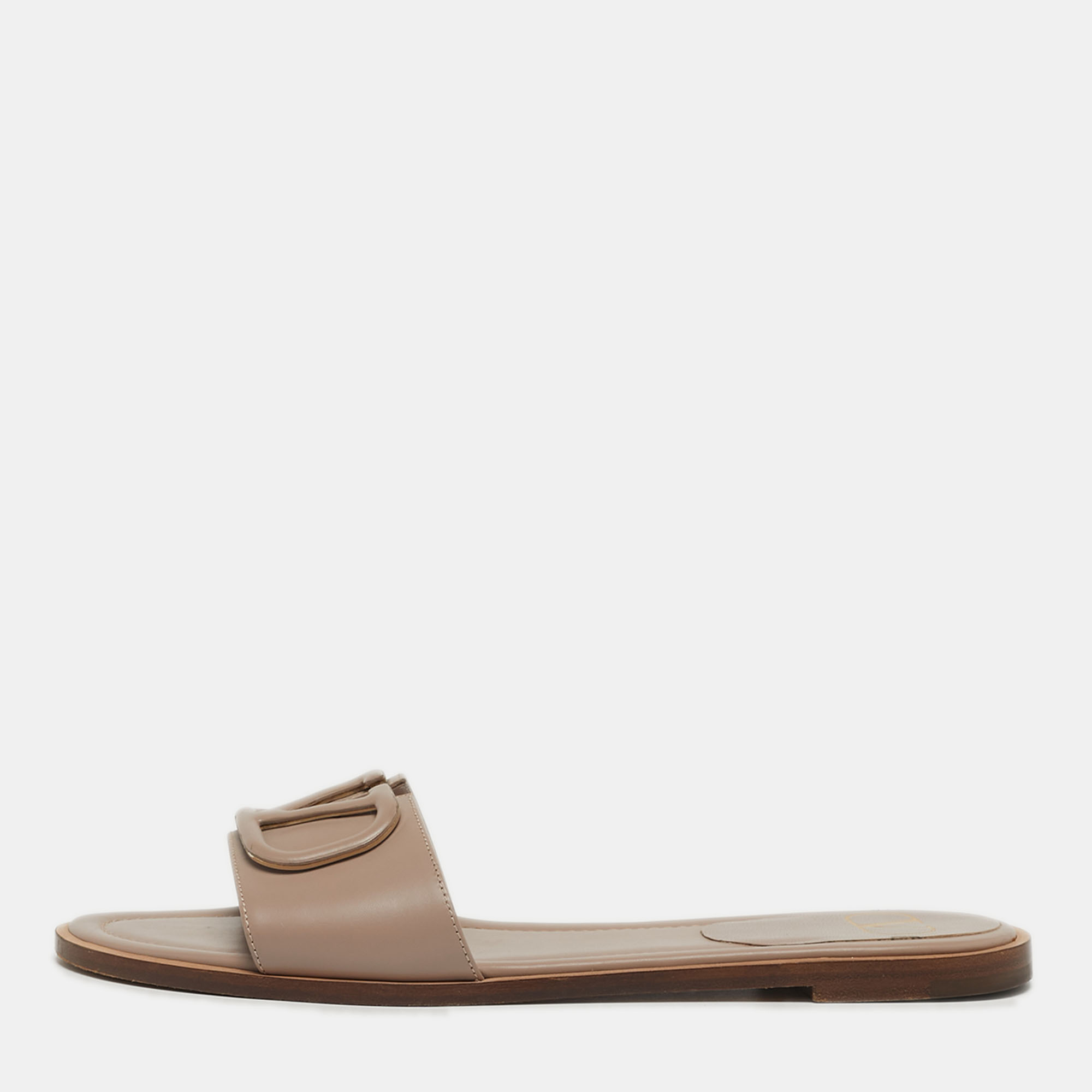 

Valentino Escape V logo Size  Beige Leather Flat Slides