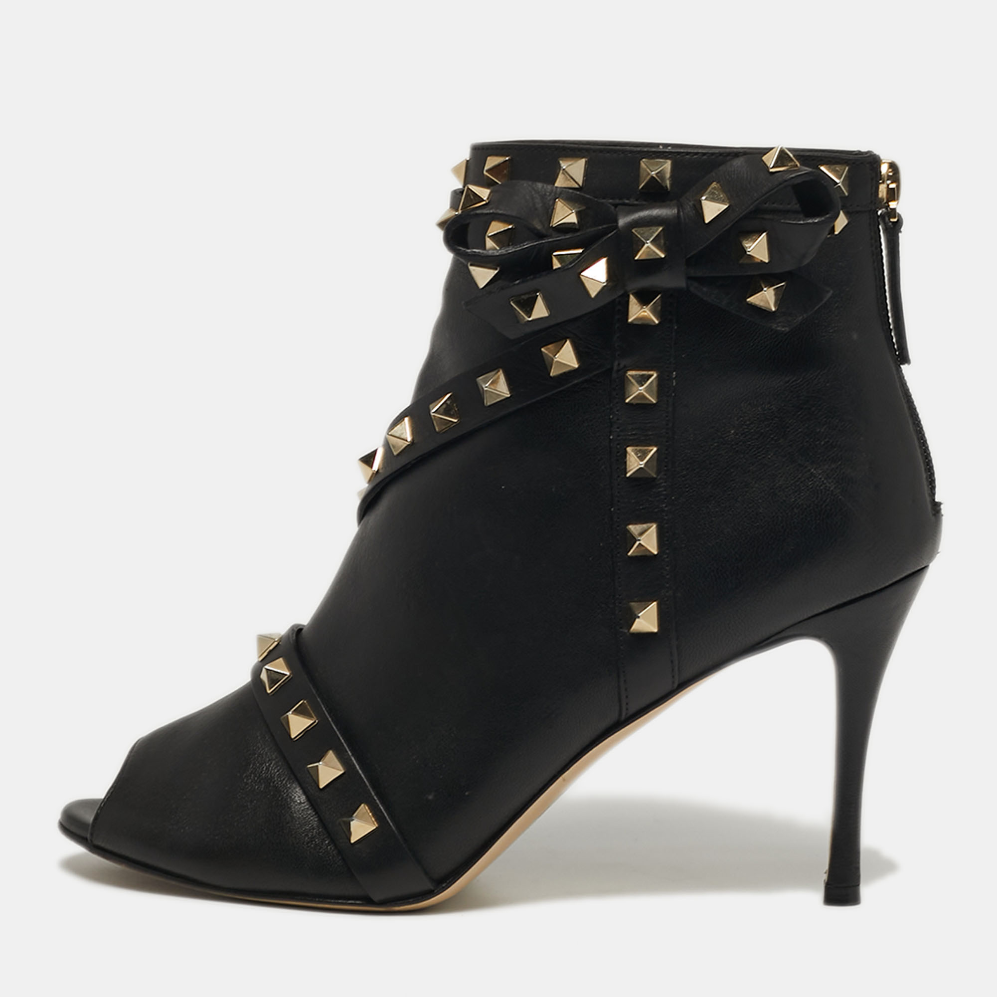 

Valentino Rockstud Size  Black Leather Ankle Length Boots