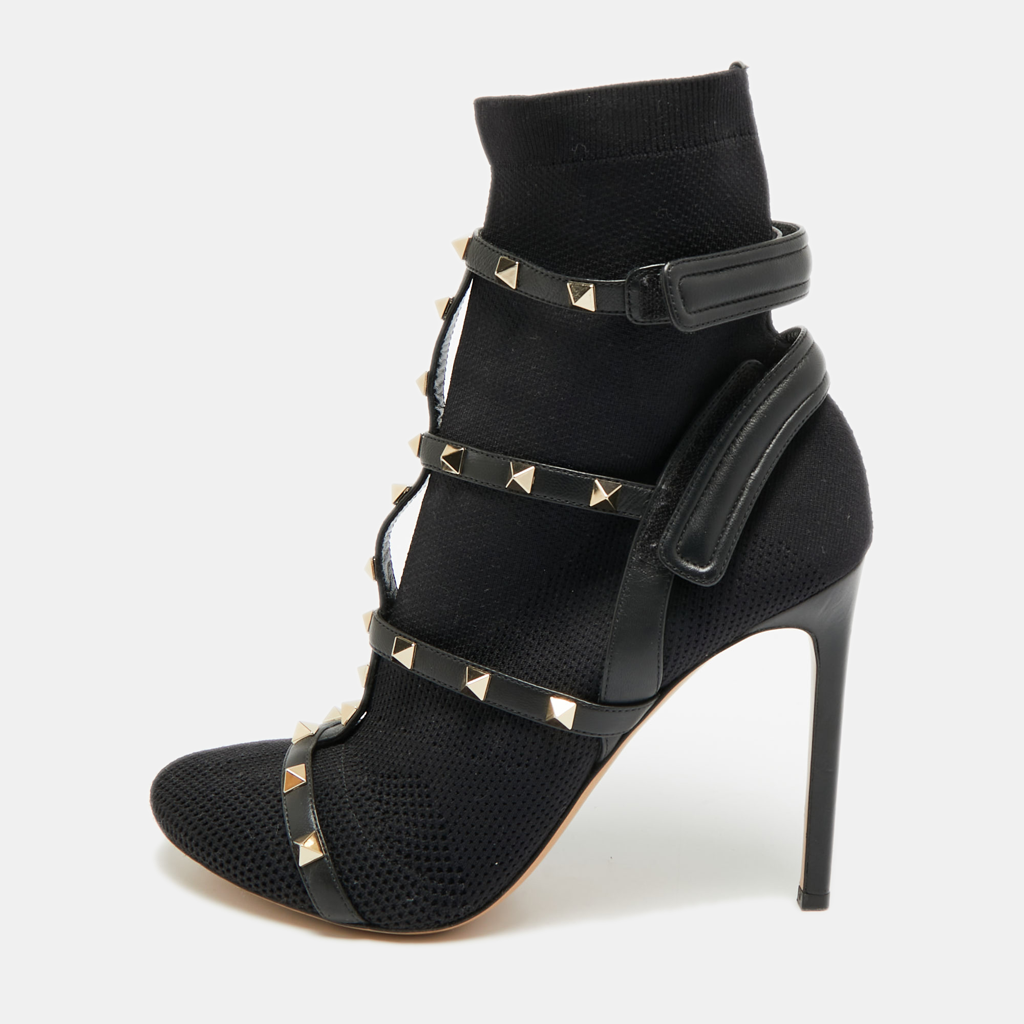 

Valentino Rockstud Size  Black Fabric and Leather Ankle Length Boots