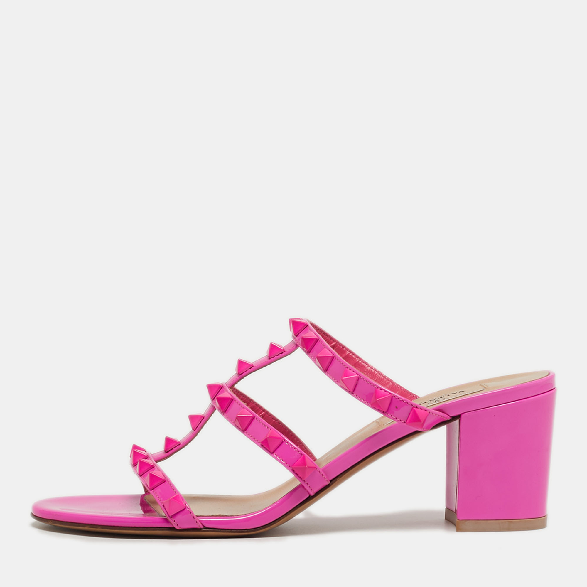 

Valentino Rockstud Size  Pink Patent Leather Slide Sandals